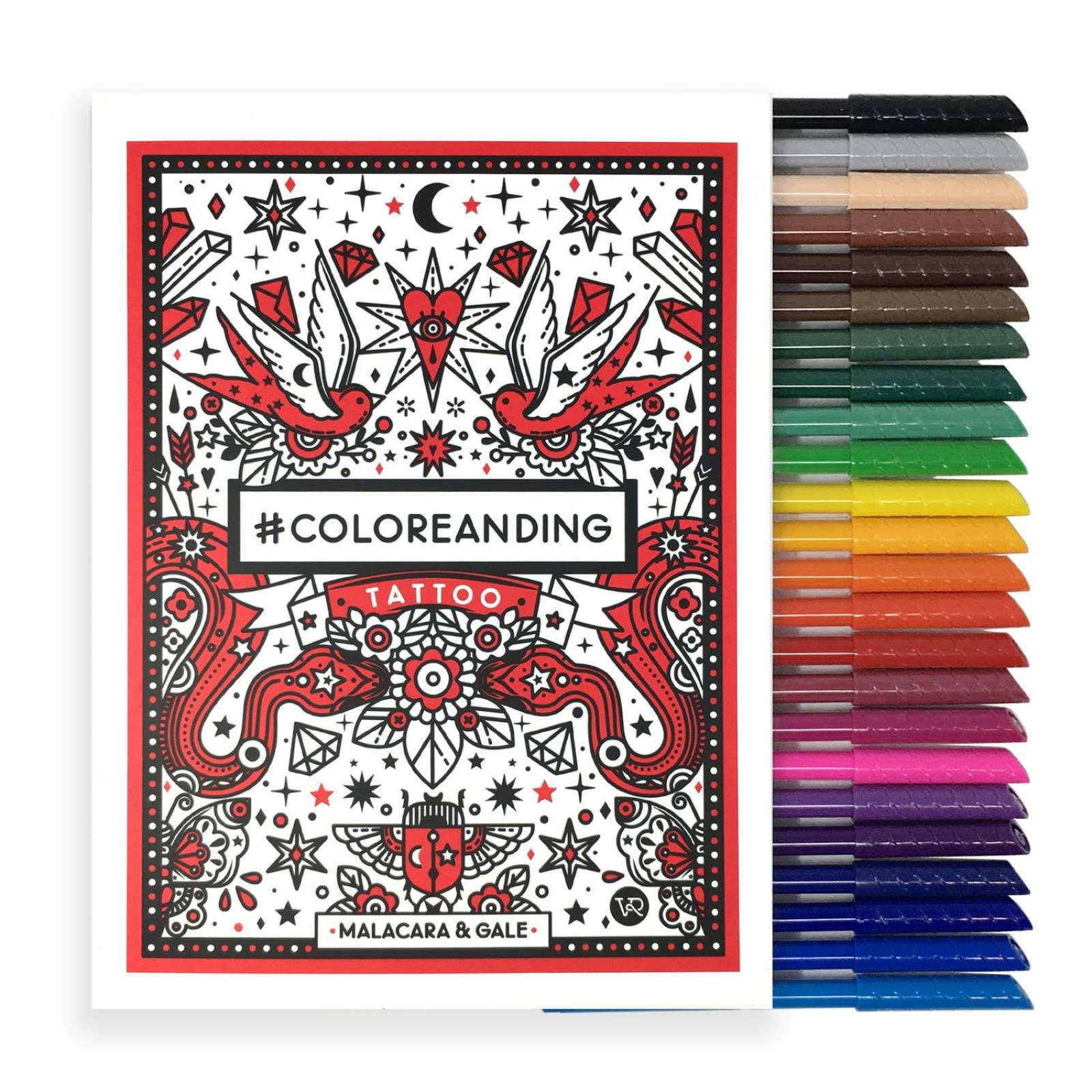 Libro para colorear #Coloreanding Tattoo Anti estrés Y 24 Plumones punta cónica
