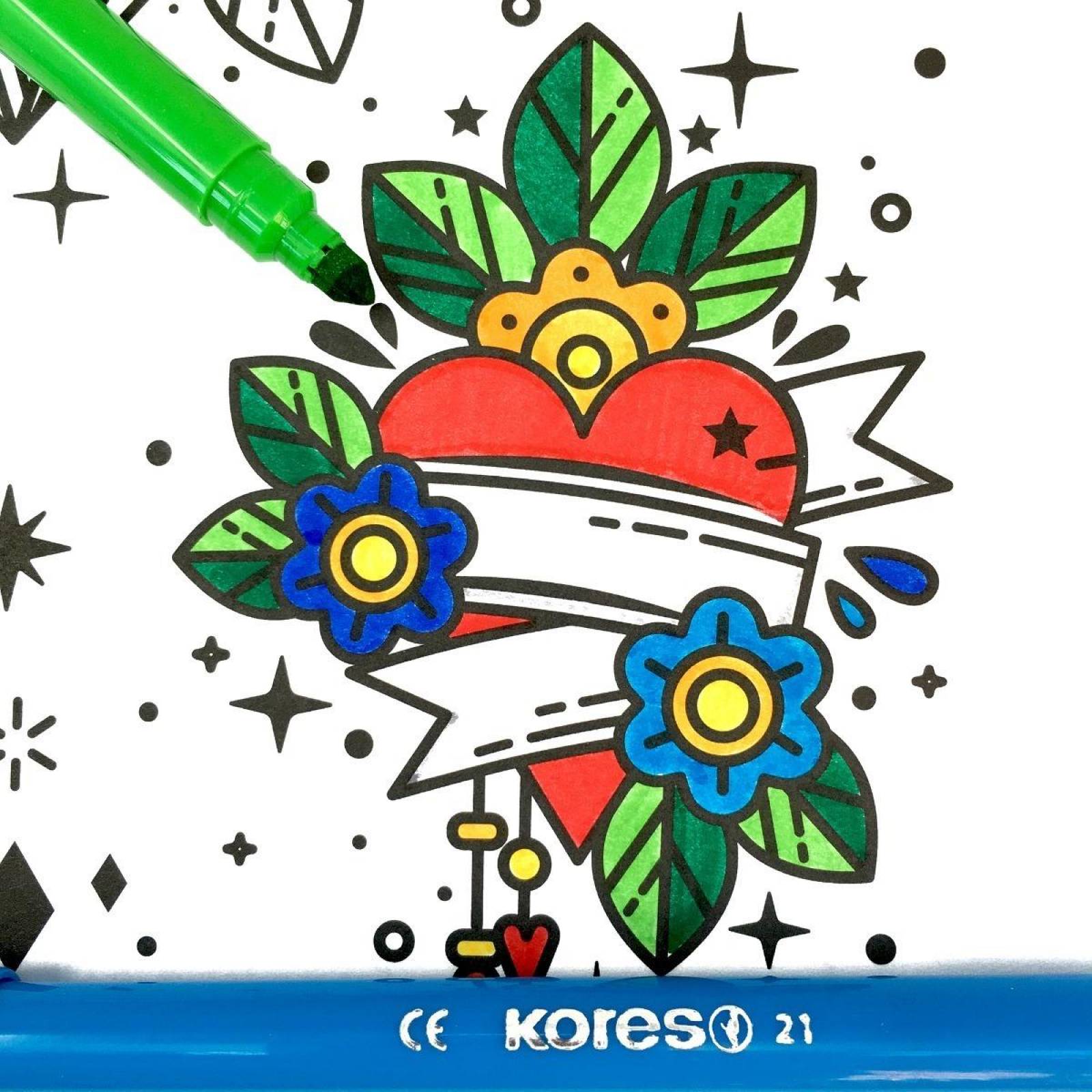 Libro para colorear #Coloreanding Tattoo Anti estrés Y 24 Plumones punta cónica