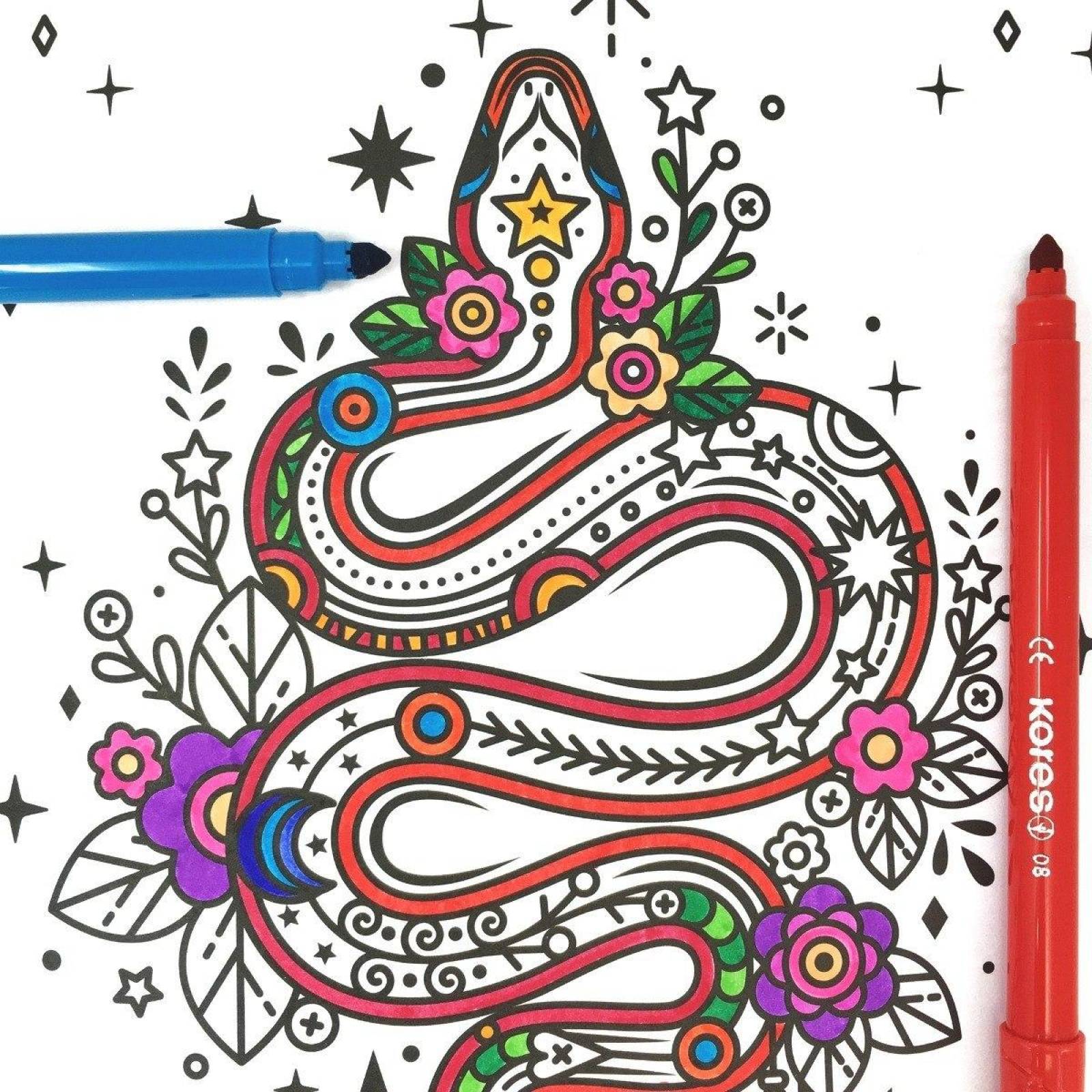 Libro para colorear #Coloreanding Tattoo Anti estrés Y 24 Plumones punta cónica