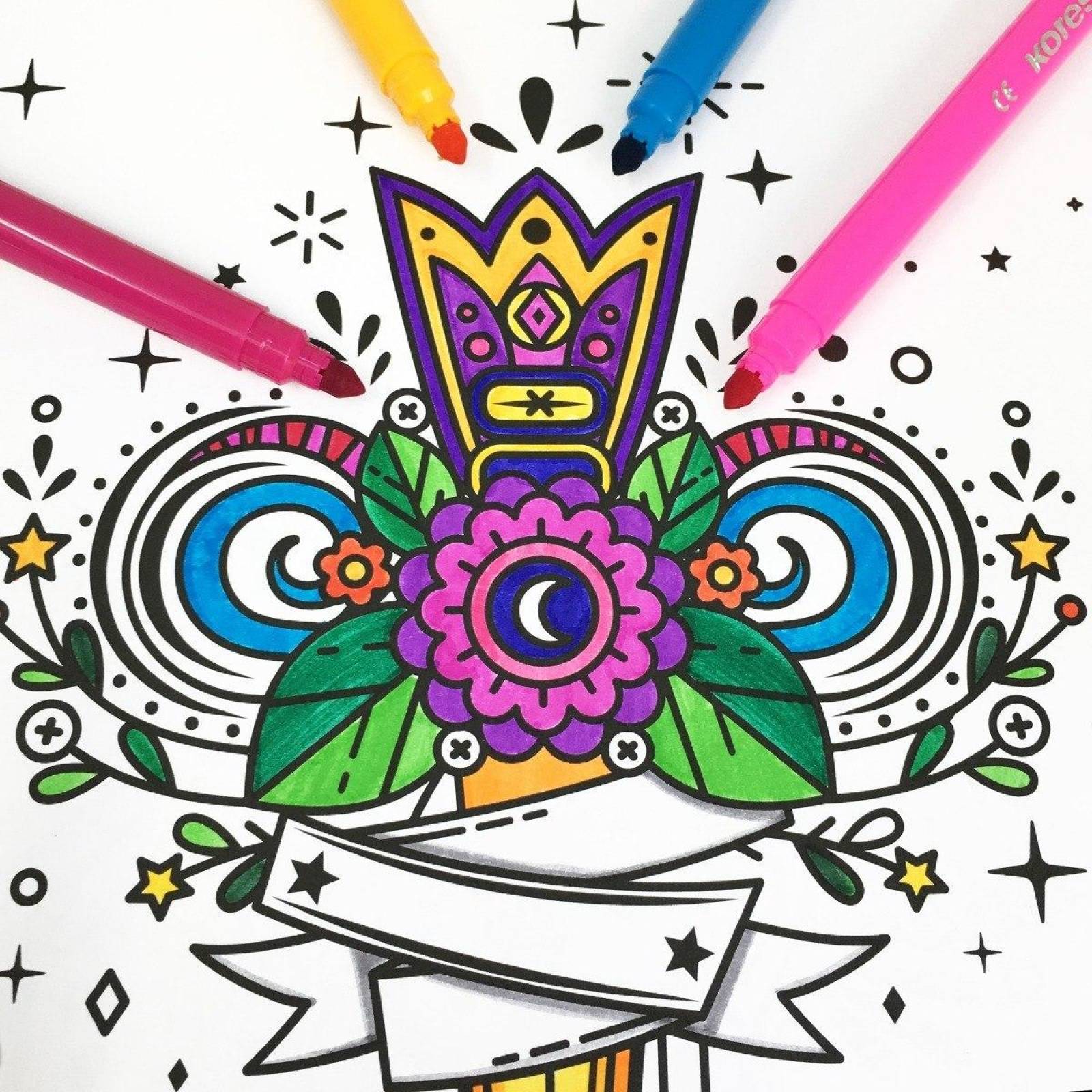 Libro para colorear #Coloreanding Tattoo Anti estrés Y 24 Plumones punta cónica