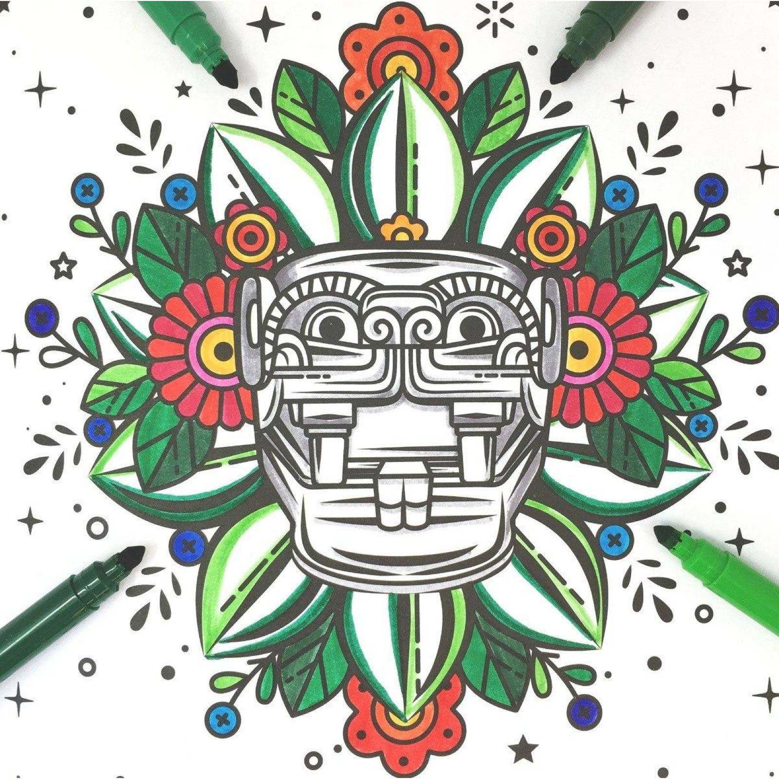 Libro para colorear #Coloreanding Tattoo Anti estrés Y 24 Plumones punta cónica