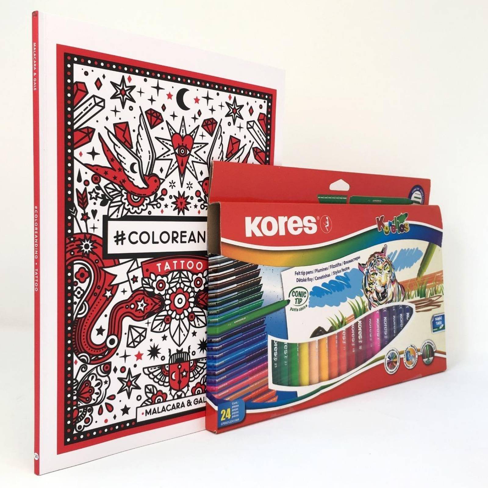 Libro para colorear #Coloreanding Tattoo Anti estrés Y 24 Plumones punta cónica