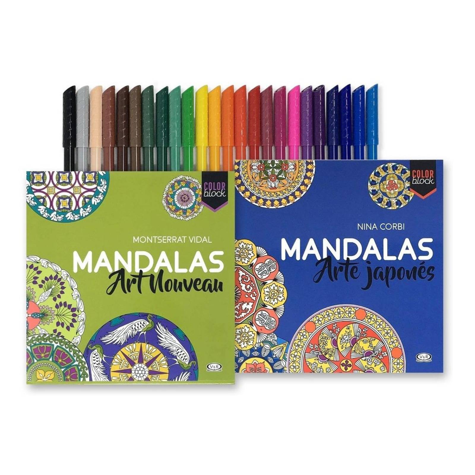 Block de Mandalas coloreables Arte Japonés Y Art Nouveau incluyen 24 Plumones 