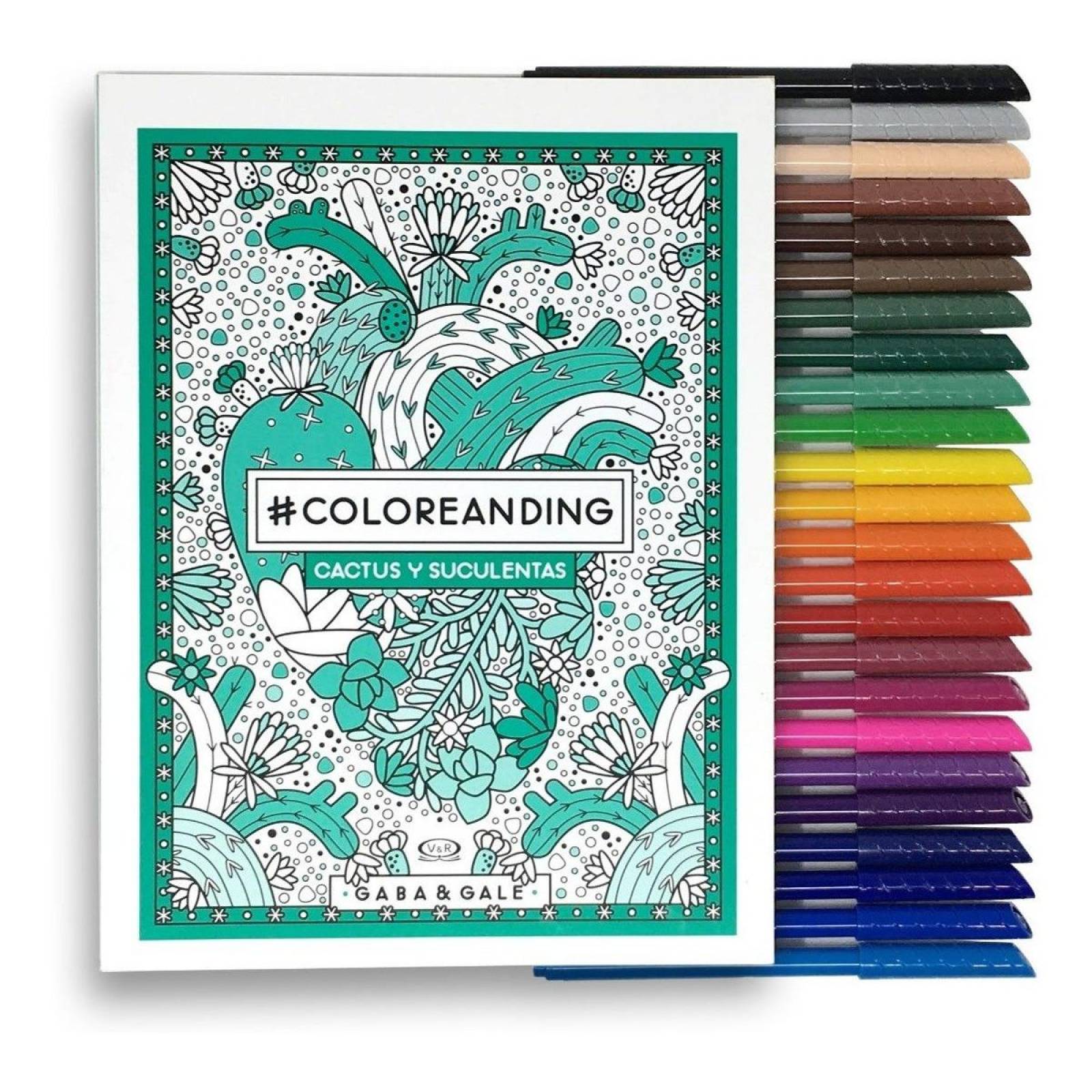 #Coloreandig Cactus Y Suculentas Con 24 Plumones Kores 