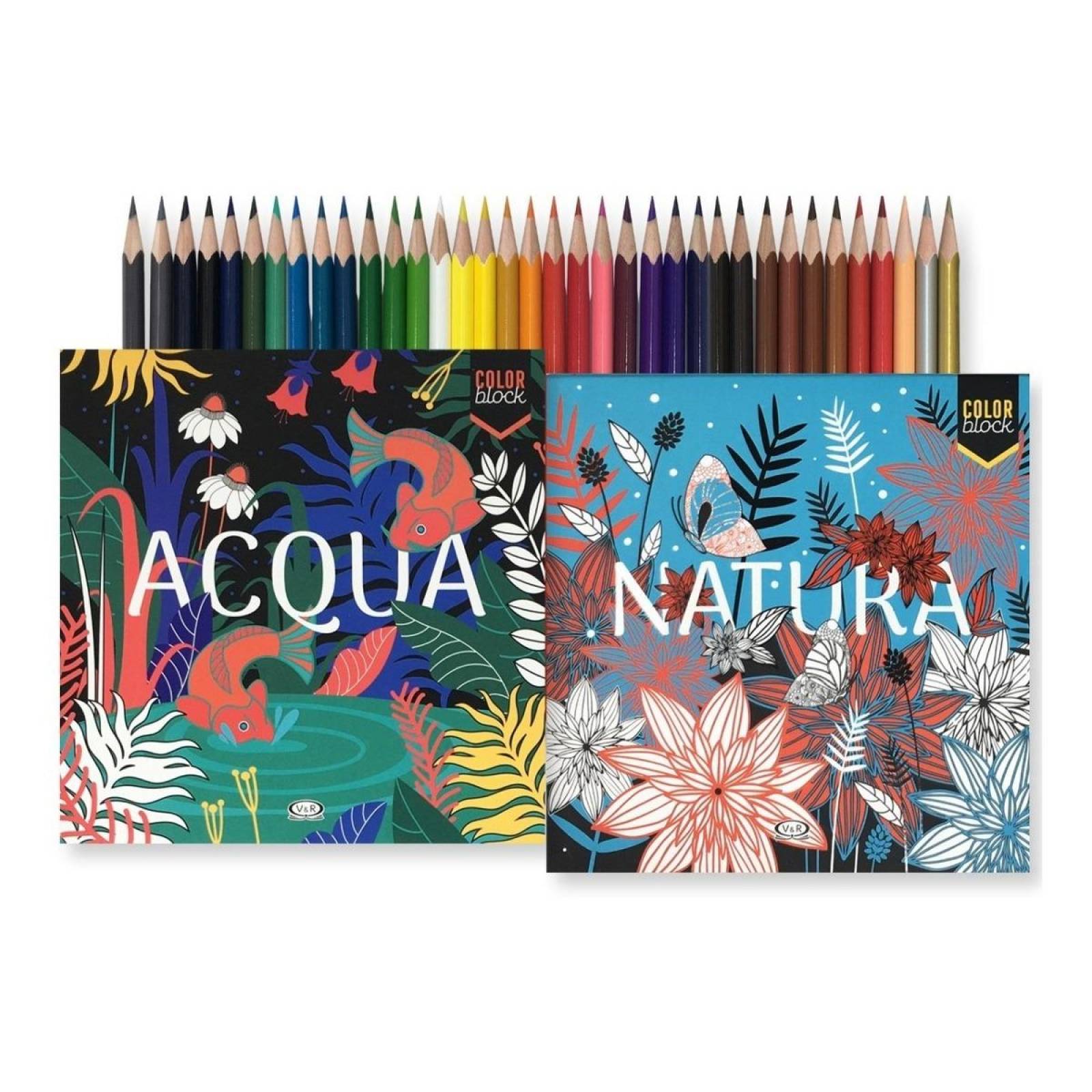 Blocks Para Colorear Acqua y Natura Incluyen 36 Lápices de Madera 