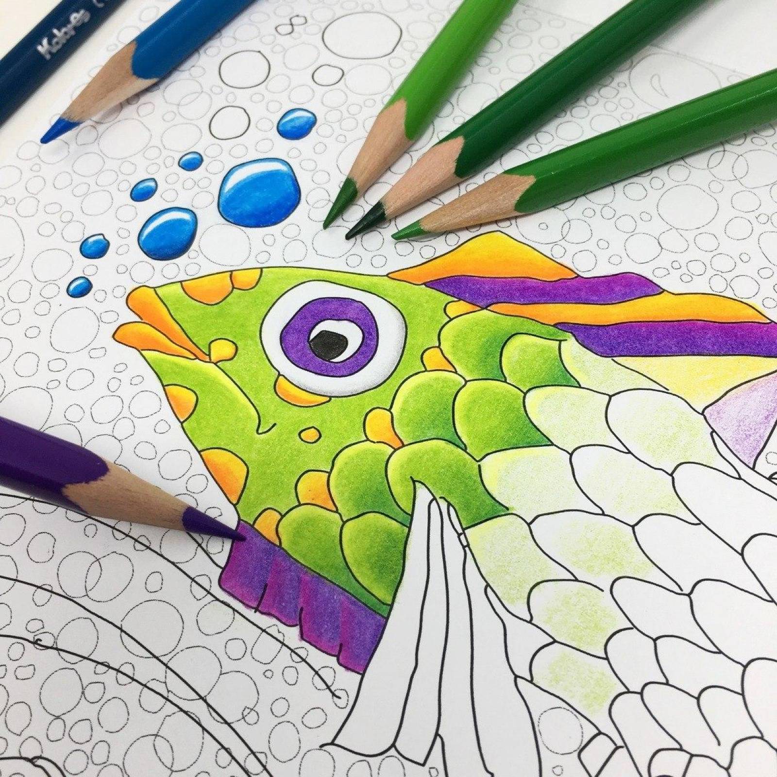 Cuaderno Para Colorear Peces Con 36 Colores De Madera Kores 
