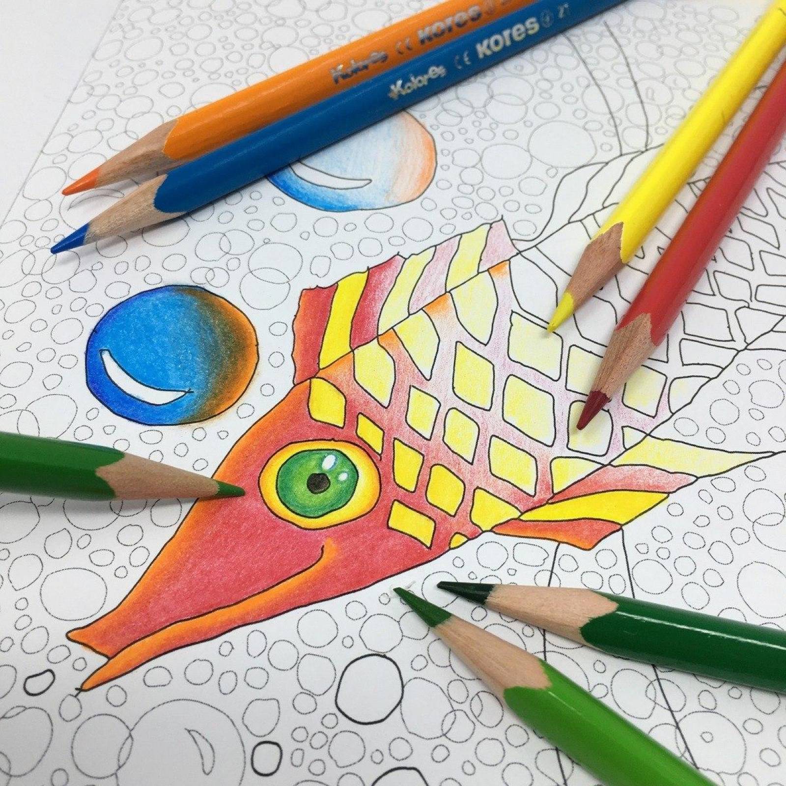 Cuaderno Para Colorear Peces Con 36 Colores De Madera Kores 