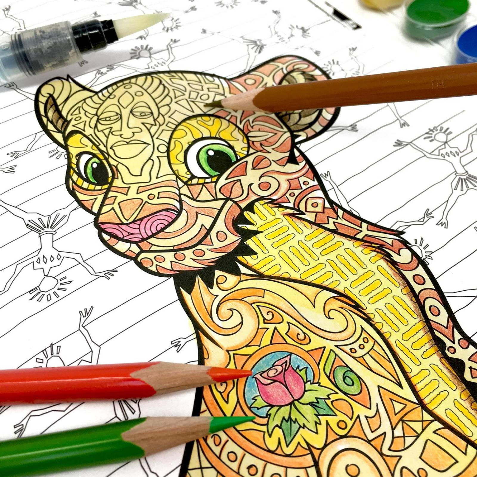 Libro Para Colorear Arte Antiestrés Amigos de Película, Lápices de color Acuarelables Y Acuarelas de 