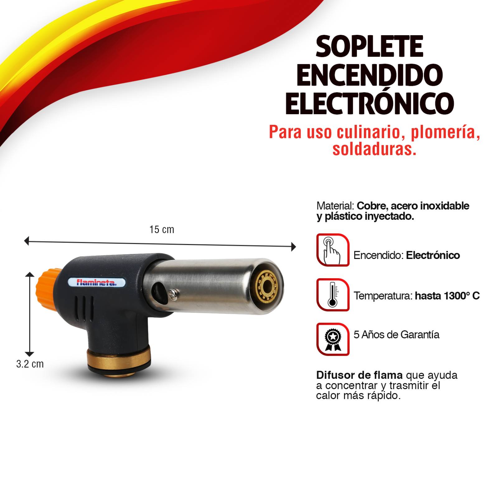 Soplete para soldar y reposteria con encendido electroico flamineta 