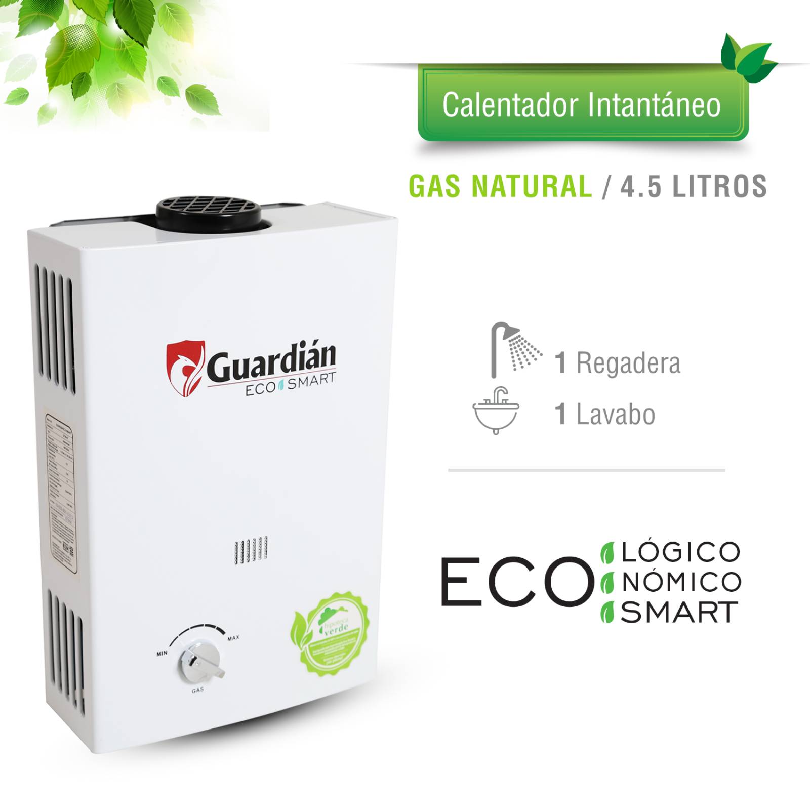 BOILER CALENTADOR INSTANTANEO GAS NATURAL 4.5 L 1.5 SERVICIOS INGUSA GUARDIAN