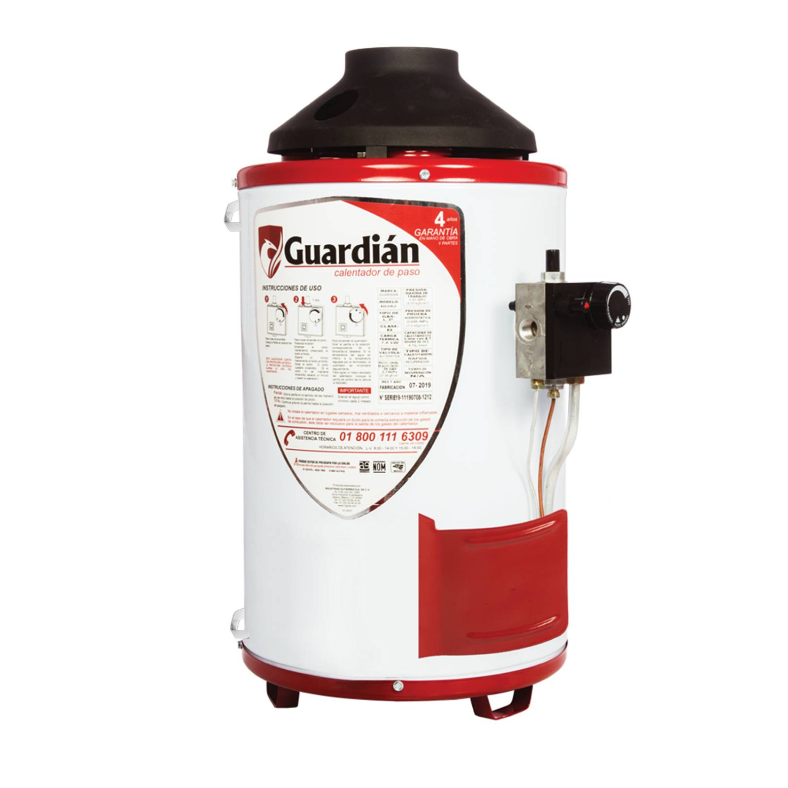 BOILER DE PASO GAS LP 4.5L 1.5 SERVICIOS SOPORTE PARED GUARDIAN 