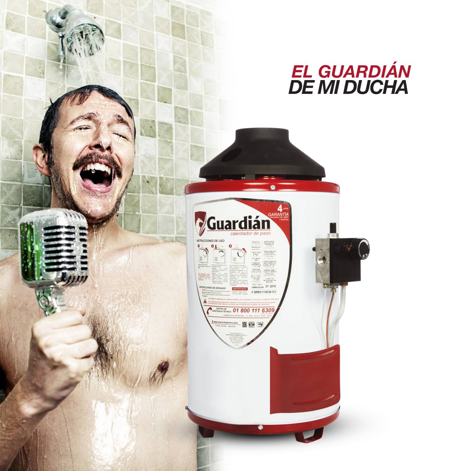 BOILER DE PASO GAS LP 4.5L 1.5 SERVICIOS SOPORTE PARED GUARDIAN 