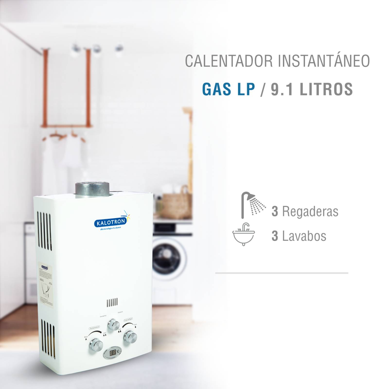 CALENTADOR INSTANTANEO GAS LP 9L 3.5 SERVICIOS KALOTRON INGUSA 