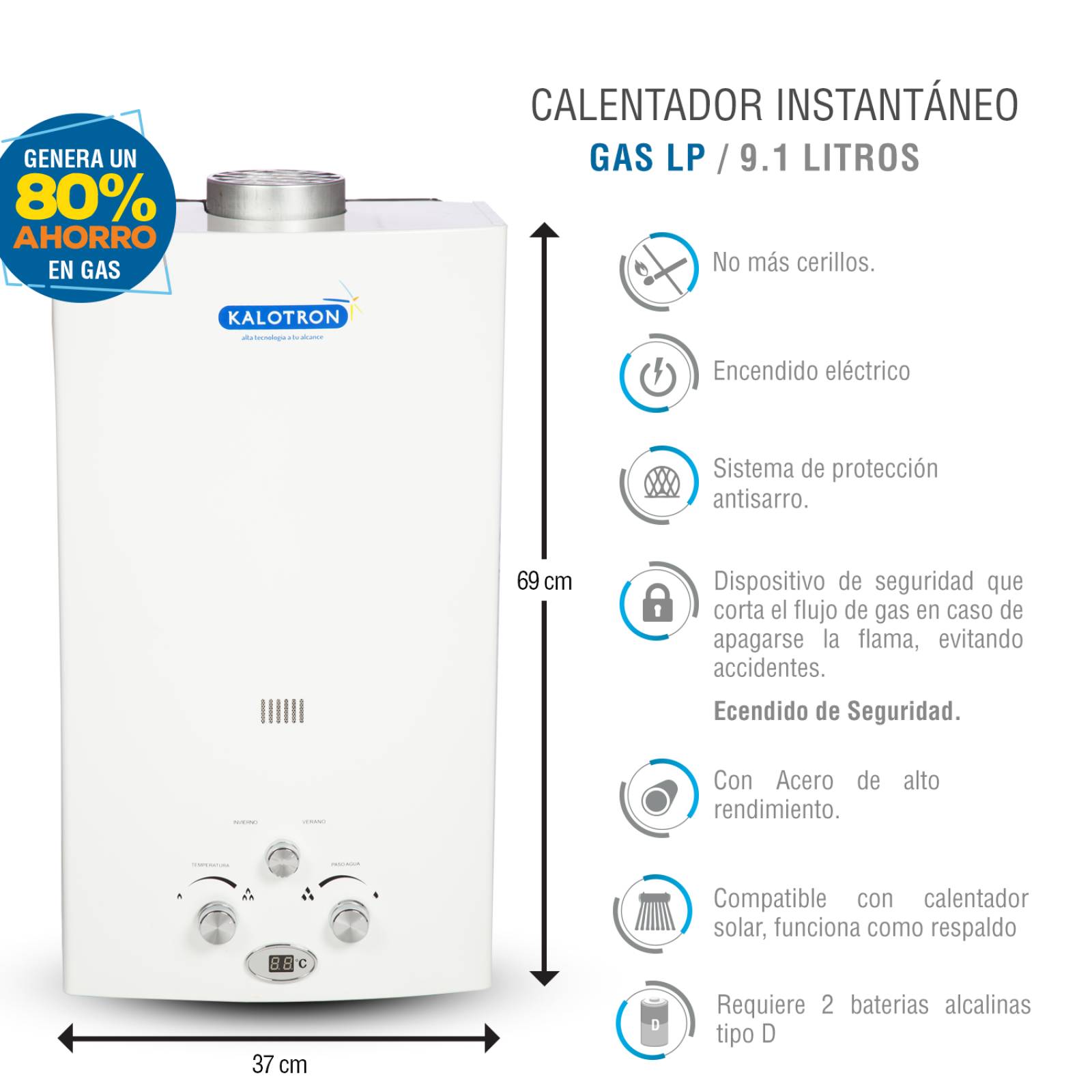 CALENTADOR INSTANTANEO GAS LP 9L 3.5 SERVICIOS KALOTRON INGUSA 