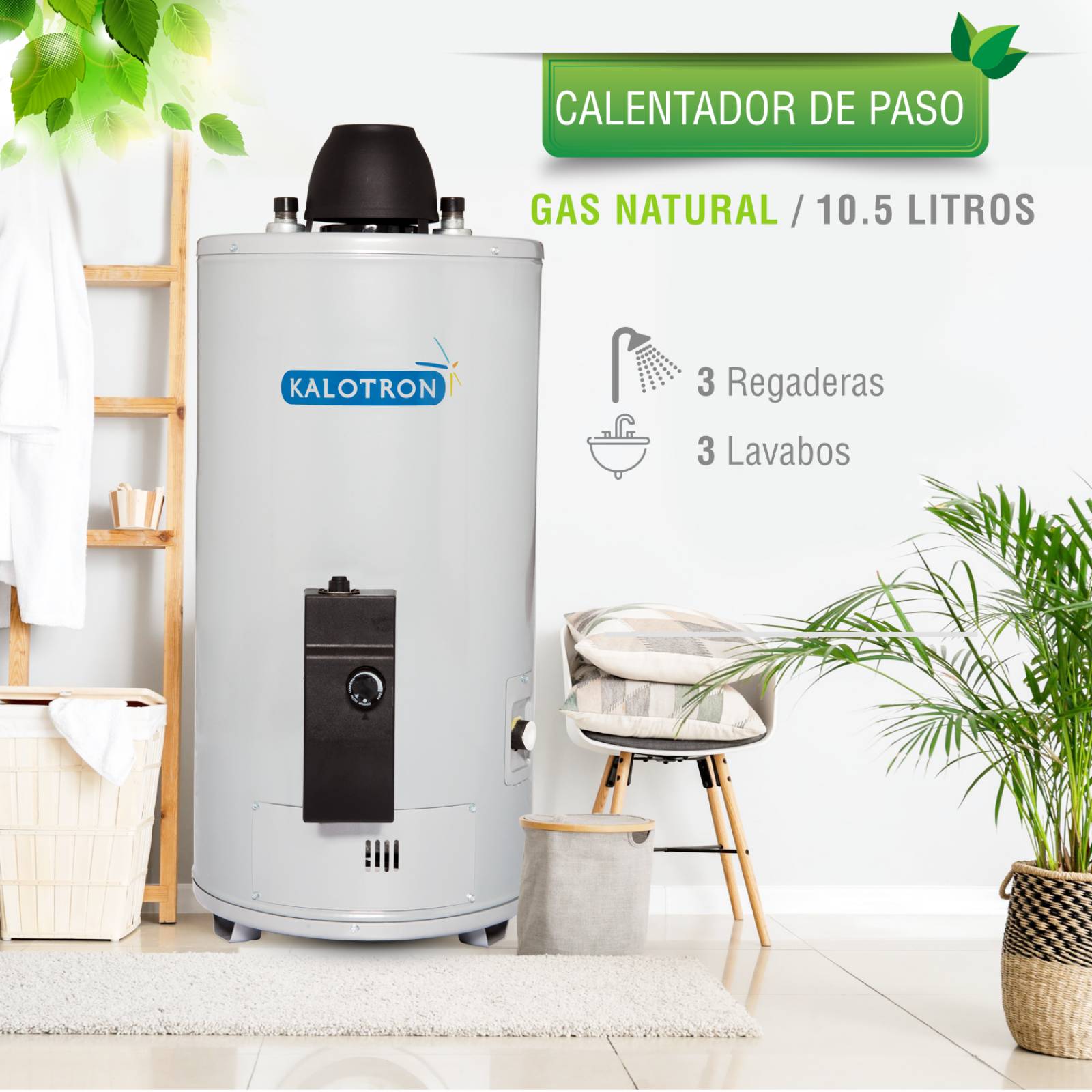 Boiler de paso gas natural 10.5l 3.5 servicios encendido electrico kalotron 