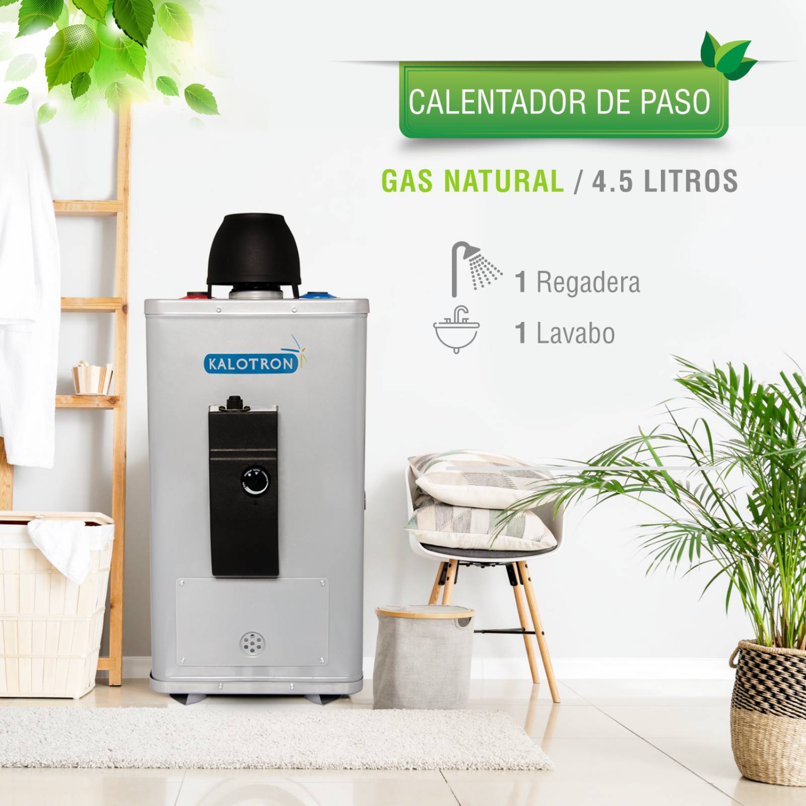 Boiler de paso gas natural 4.5l 1.5 servicios encendido electrico kalotron 