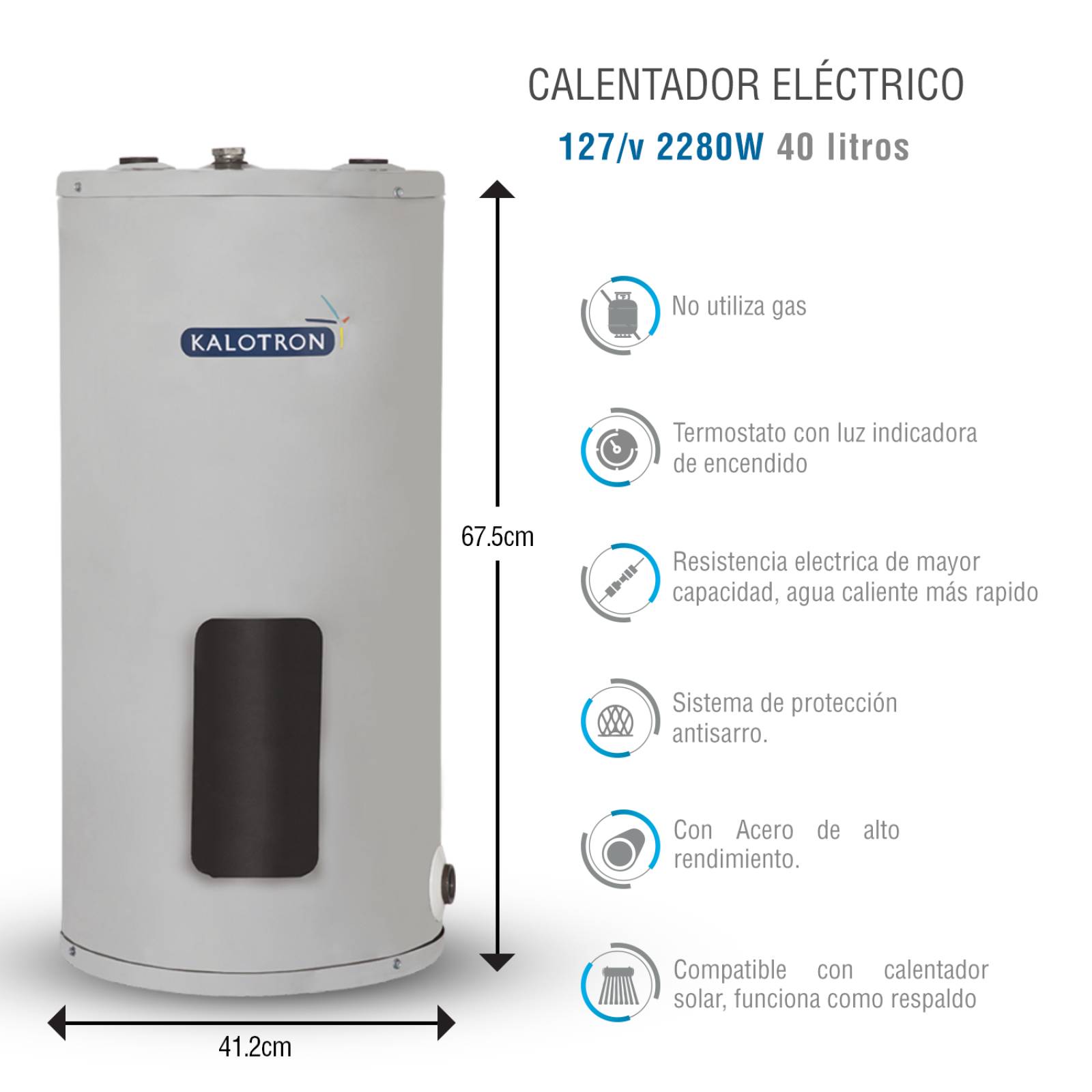 Calentador electrico 40l para 1 regadera 127v 2280w kalotron 