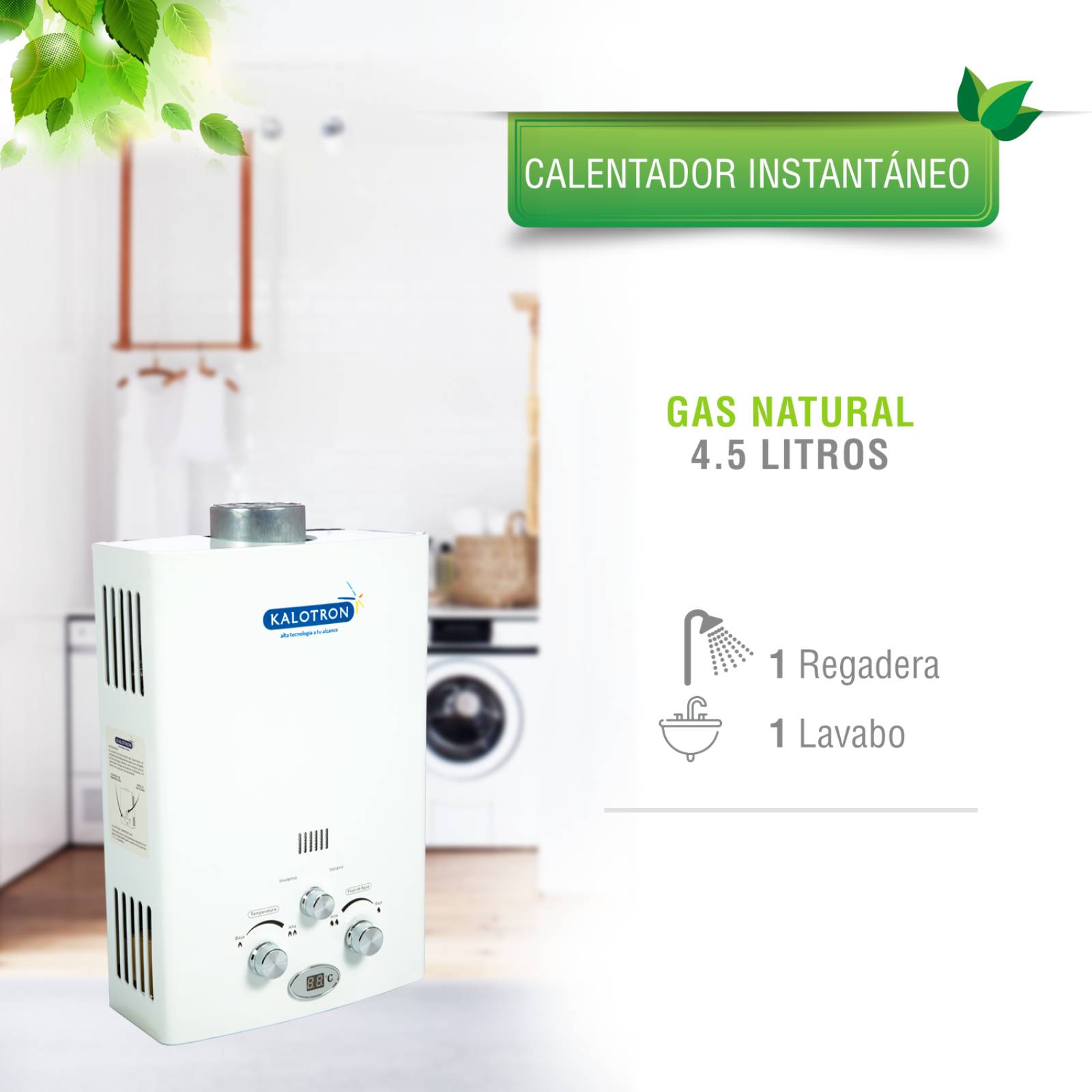 CALENTADOR ELECTRICO 40L PARA 1 REGADERA 220V 3800W KALOTRON