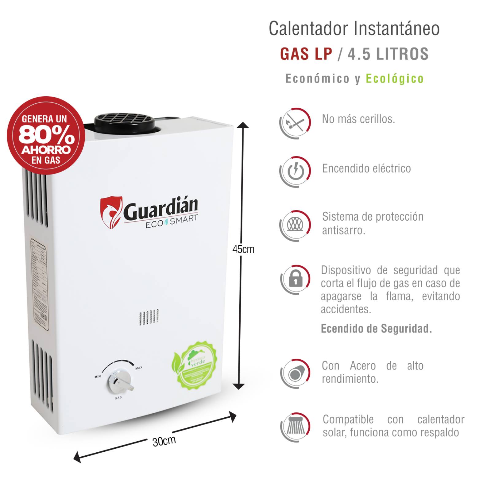 Boiler instantaneo gas lp 4.5 lts 1 servicio 