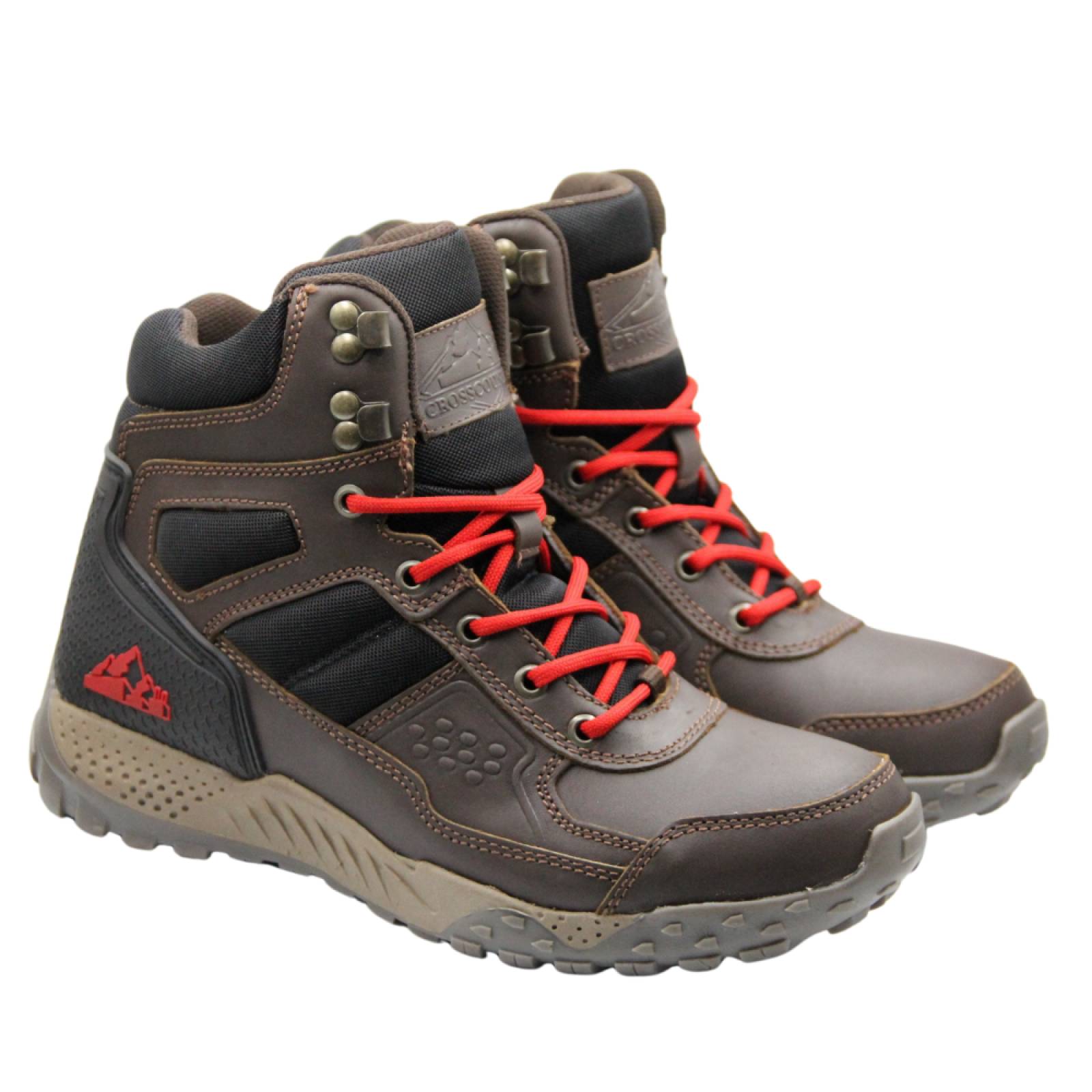 Botas hiking de piel para hombre color café oscuro