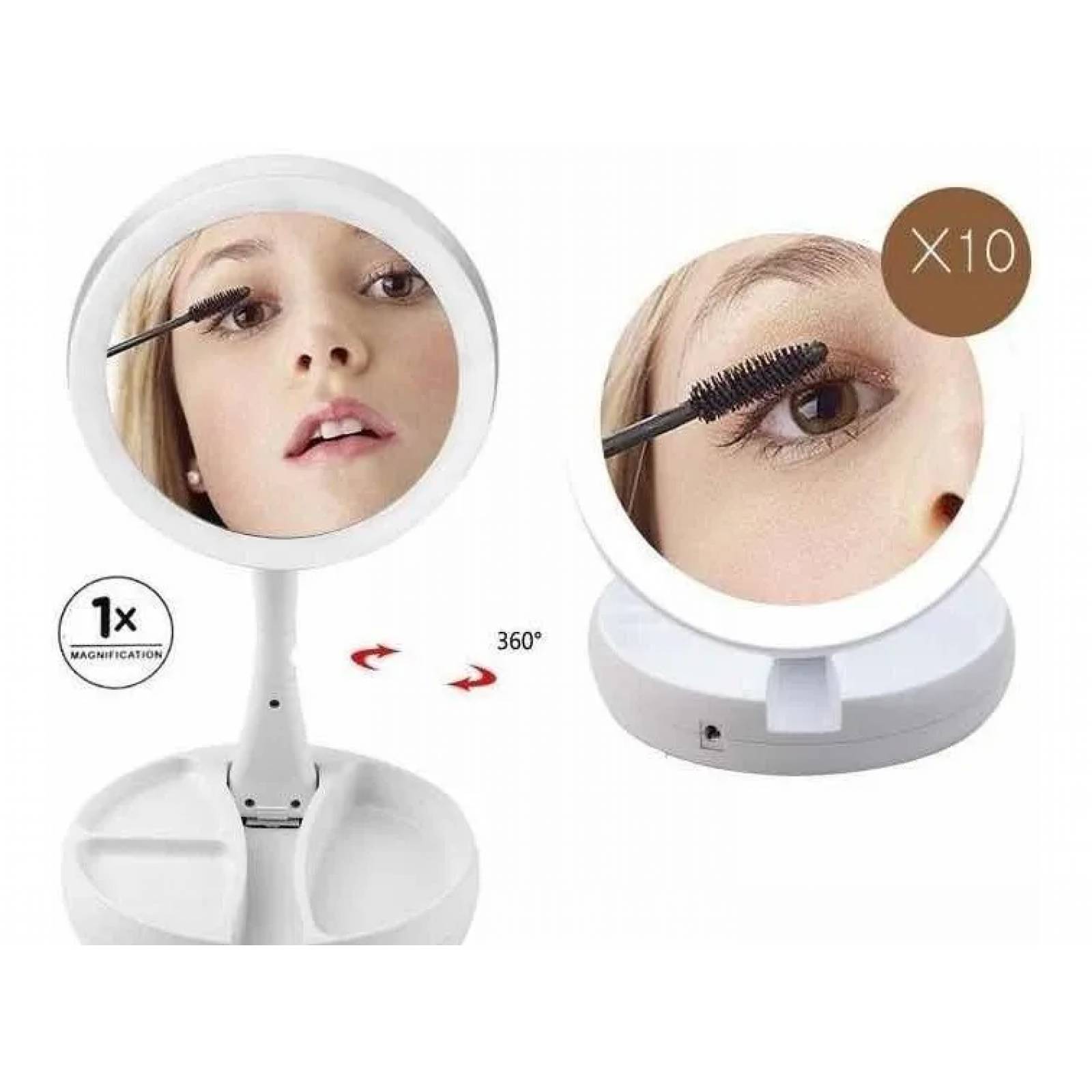 Espejo Luz Led Maquillaje Portatil Retractirl Carga Usb