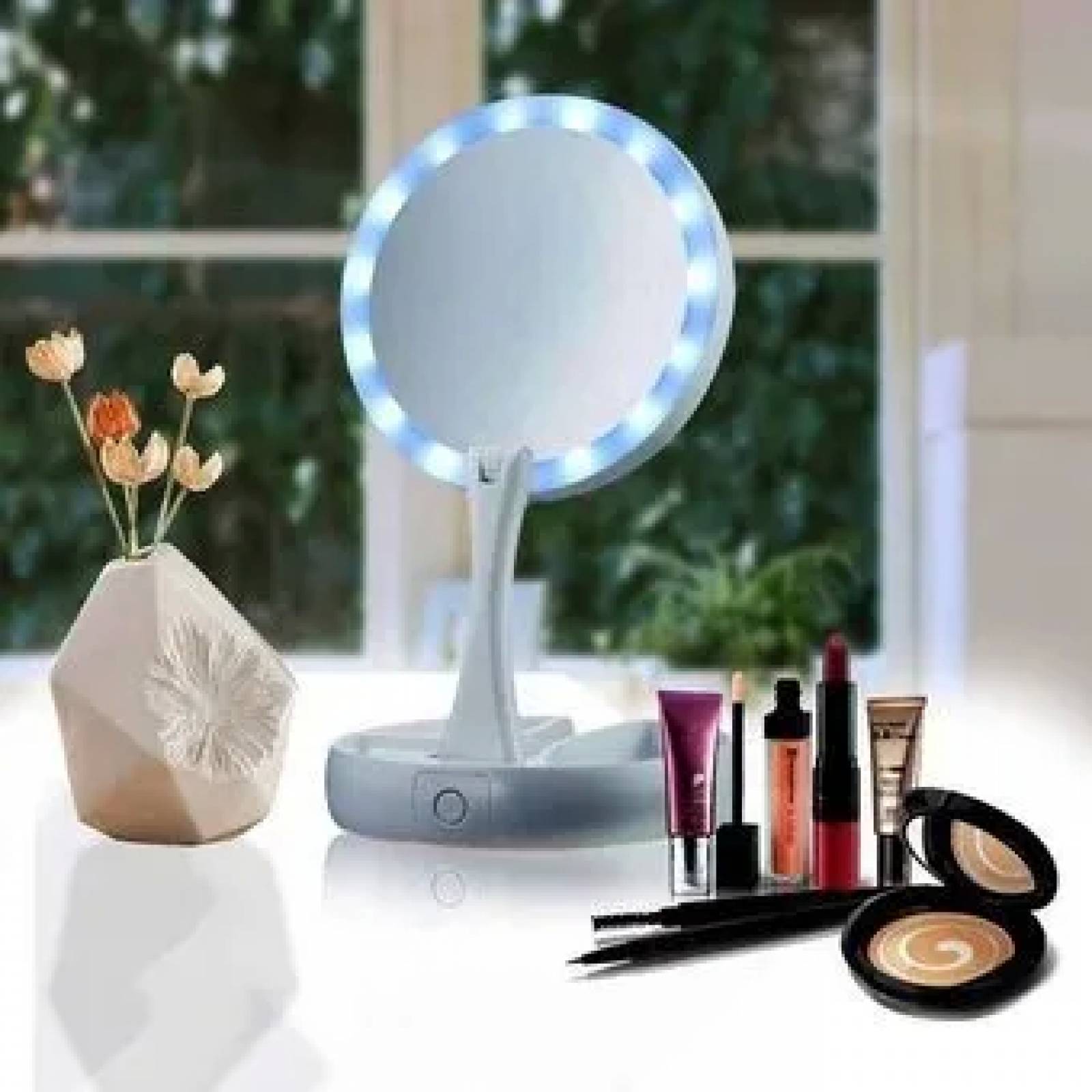 Espejo Luz Led Maquillaje Portatil Retractirl Carga Usb