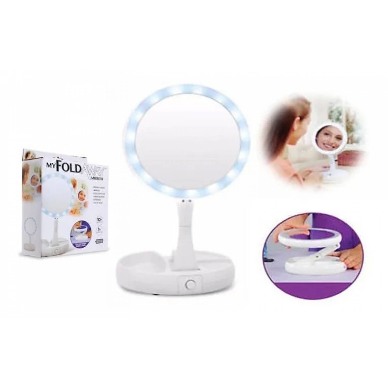 Espejo Luz Led Maquillaje Portatil Retractirl Carga Usb