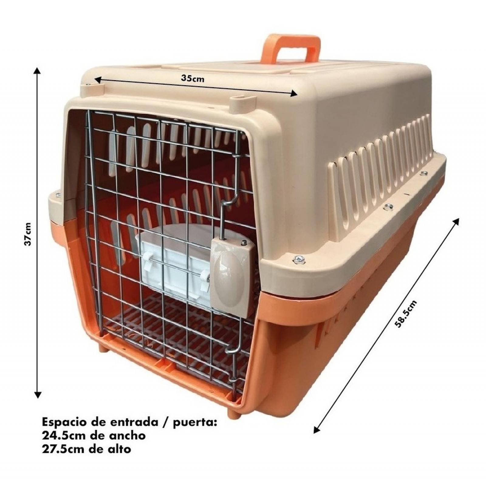 Transportadora Kennel Para Perros Y Gatos 58 X 37 X 37 Naranja Mediana