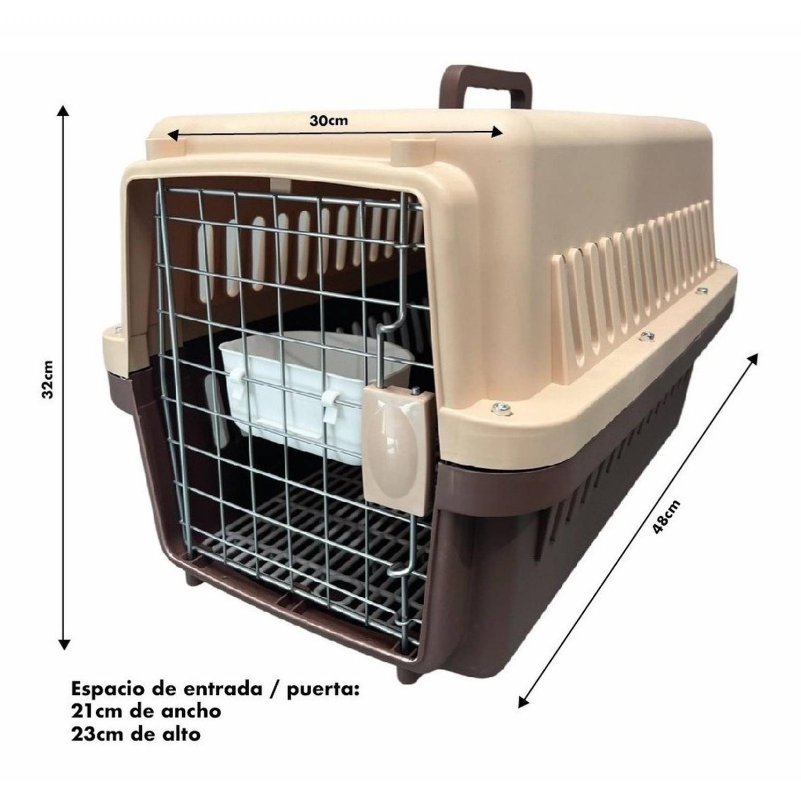 Transportadora Kennel Para Perros Y Gatos 48 X 32 X 30 Cm Café Chica