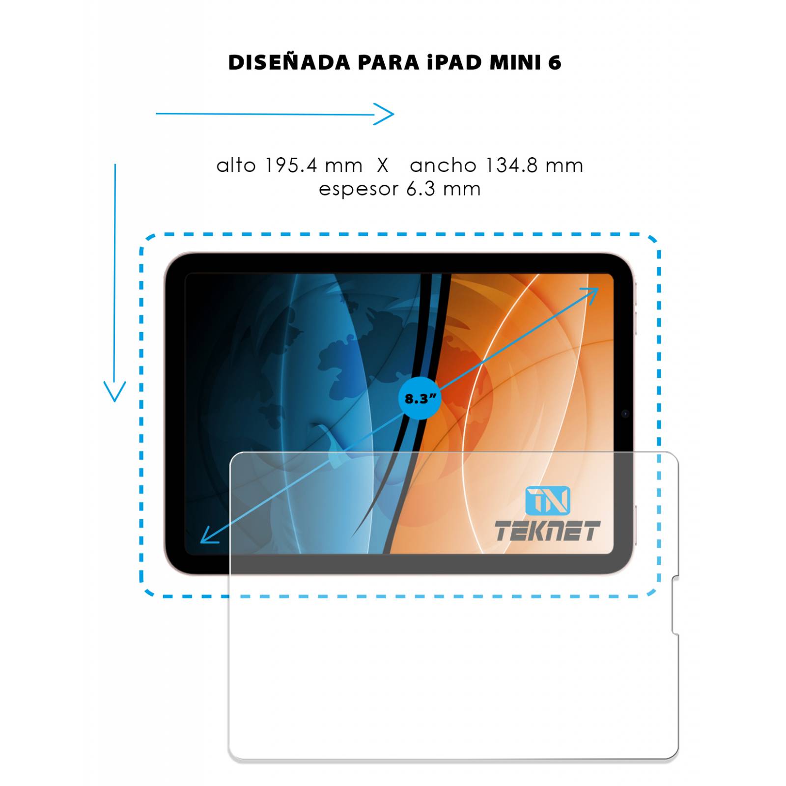 Protector Pantalla TEKNET Vidrio Templado para iPad Mini 6 + aplica