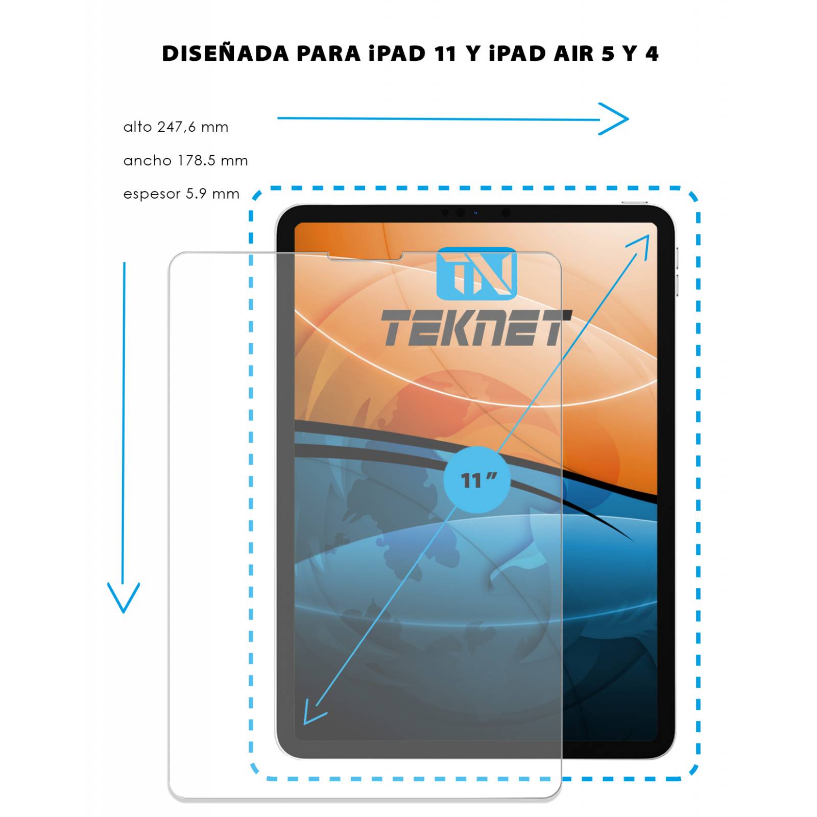 Protector Pantalla Vidrio Templado TEKNET para iPad Air 4 + aplicador