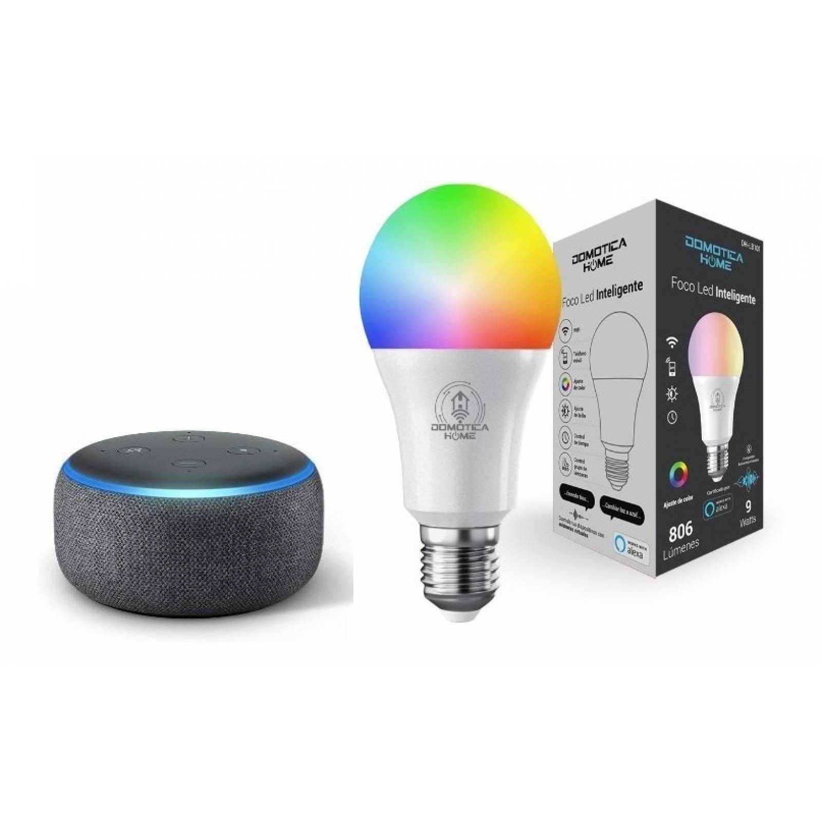 Alexa Echo Dot 3 Charcoal + Foco Inteligente Rgb Certificado
