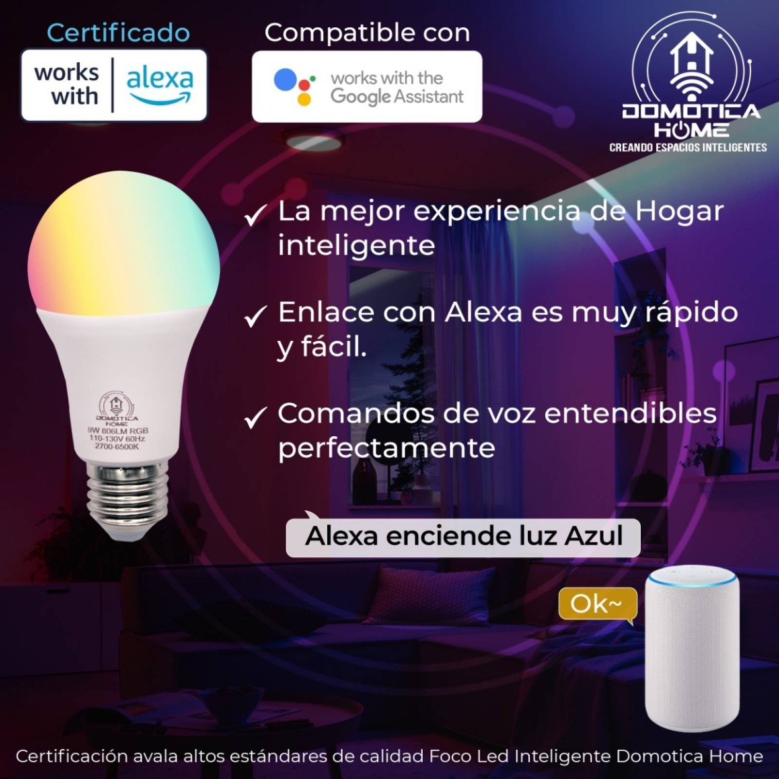 Alexa Echo Dot 3 Charcoal + Foco Inteligente Rgb Certificado