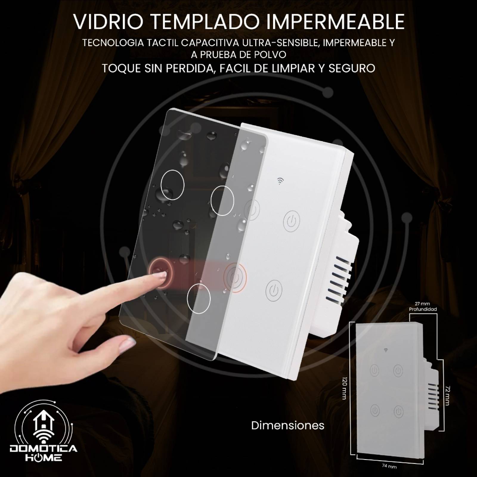 Apagador WiFi 3 Botones: Voz con Alexa/Google Home - Instalación Flexible: Línea y Neutro o Línea + Capacitor, (Blanco)