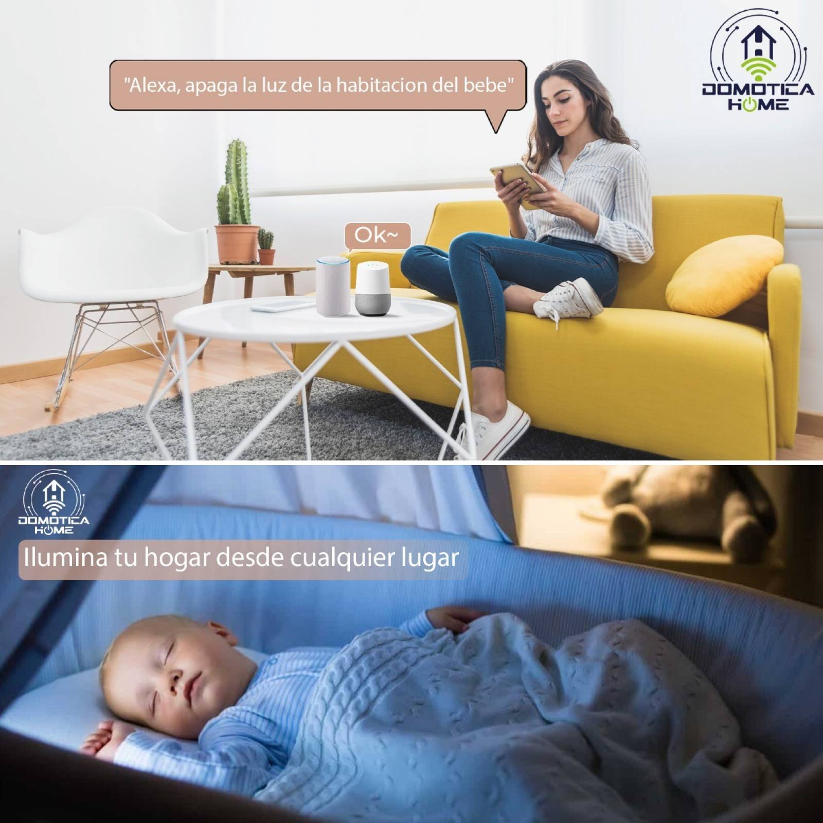 Apagador WiFi 3 Botones: Voz con Alexa/Google Home - Instalación Flexible: Línea y Neutro o Línea + Capacitor, (Blanco)