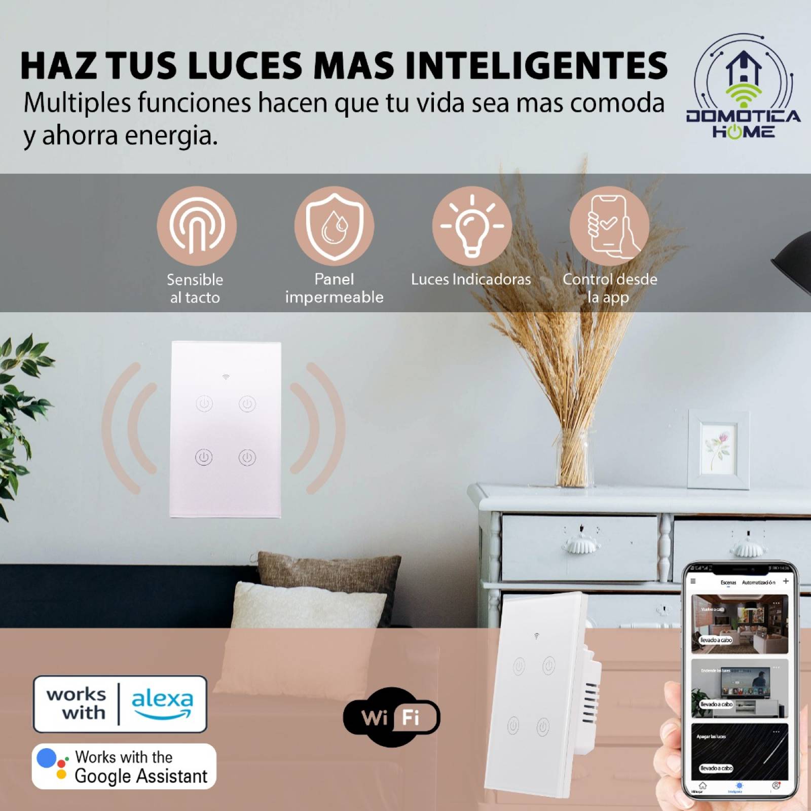 Apagador WiFi 2 Botones: Voz con Alexa/Google Home - Instalación Flexible: Línea y Neutro o Línea + Capacitor, (Negro)