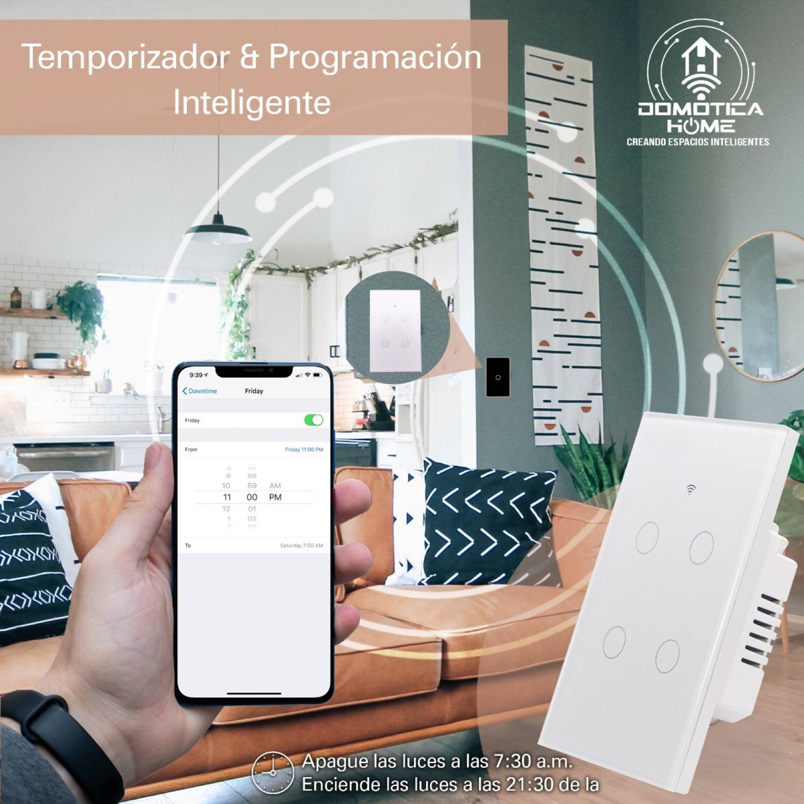 Apagador WiFi 1 Boton: Voz con Alexa/Google Home - Instalación Flexible: Línea y Neutro o Línea + Capacitor, (Negro)