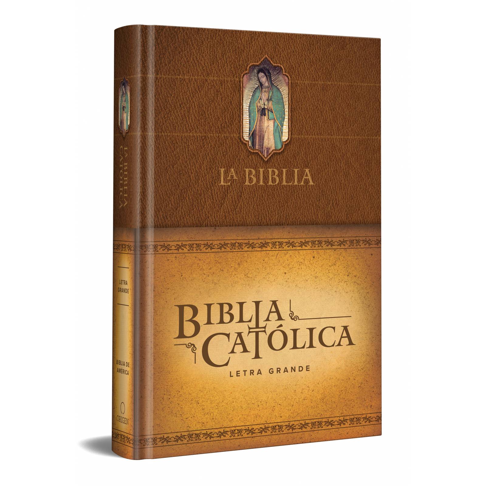 La Biblia Católica: Color Marrón con Virgen de Guadalupe en Cubierta