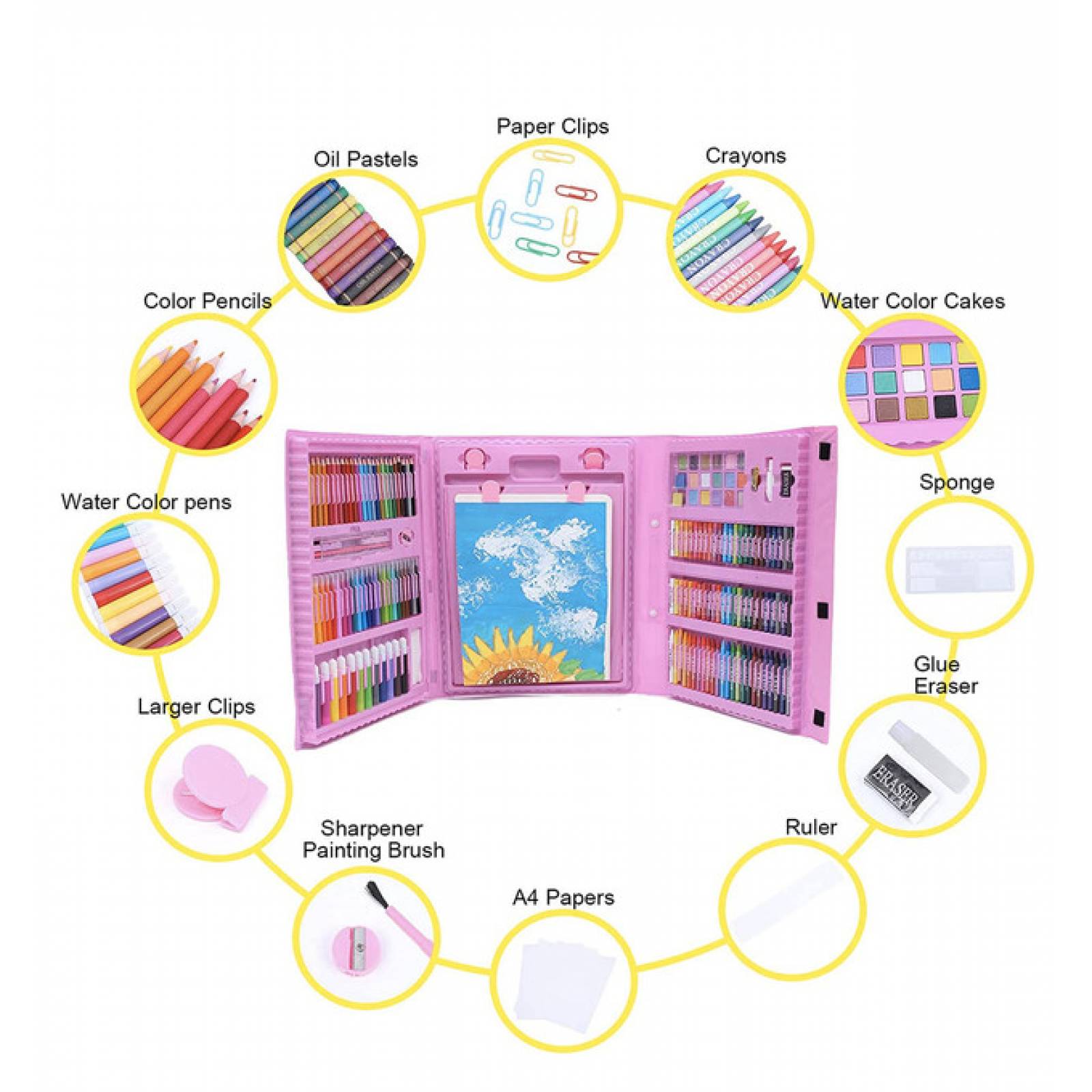 208 piezas arte niños, kits de arte dibujo, lápices de colores