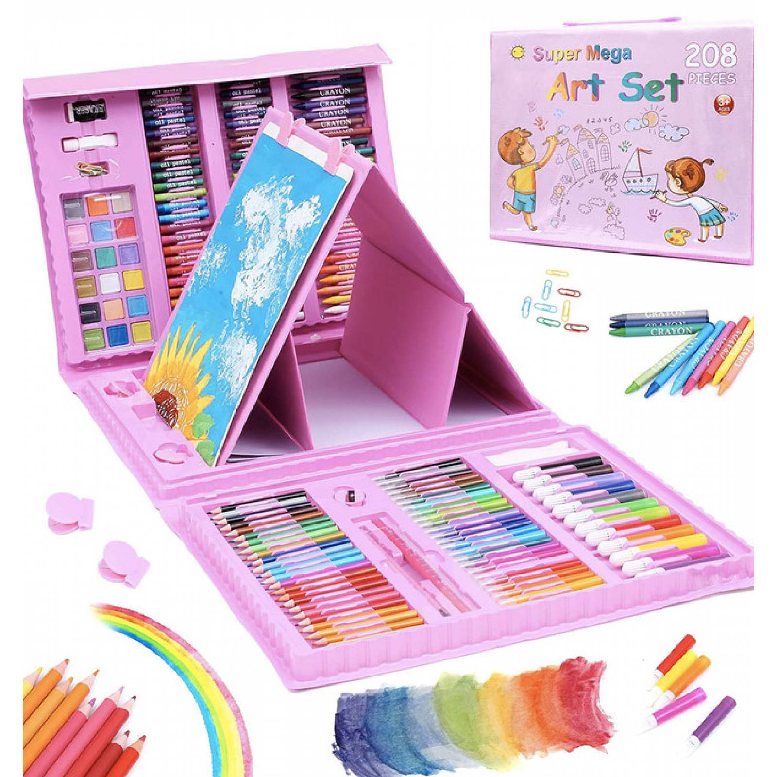 208 piezas arte niños, kits de arte dibujo, lápices de colores