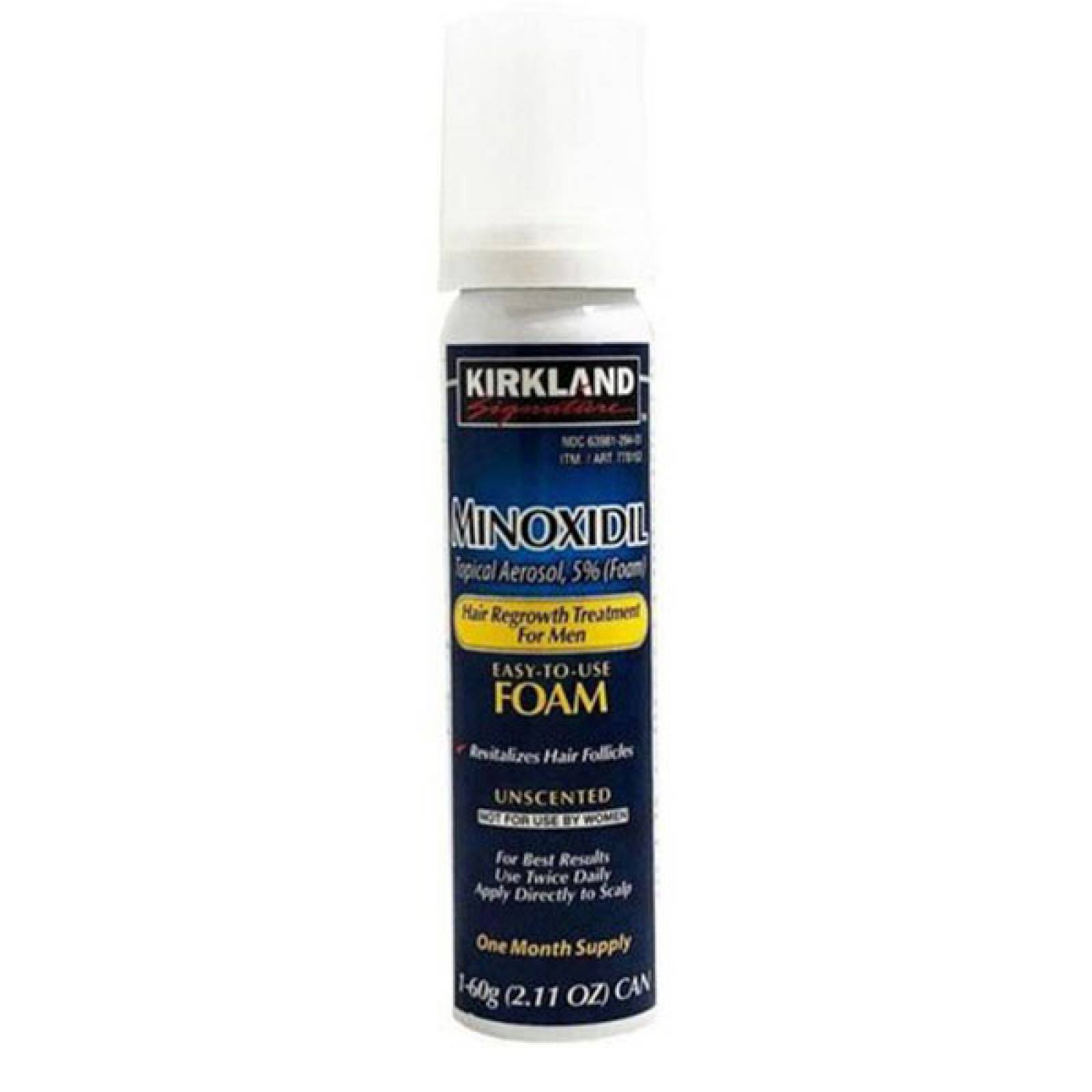 Minoxidil Espuma (Foam) 5% Kirkland 1 mes  para crecimiento barba y cabello, tratamiento