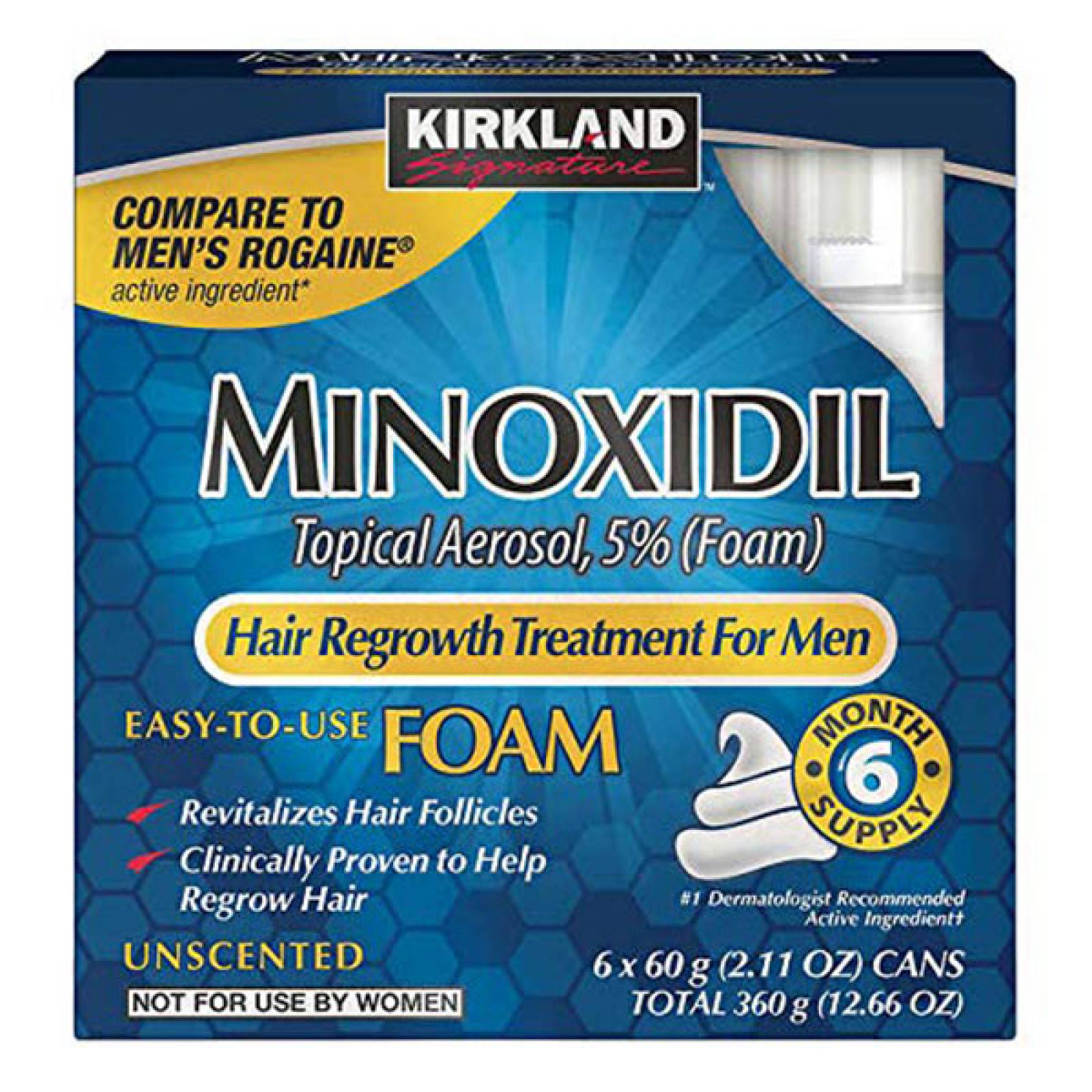 Minoxidil Espuma (Foam) 5% Kirkland 6 meses  para crecimiento barba y cabello, tratamiento