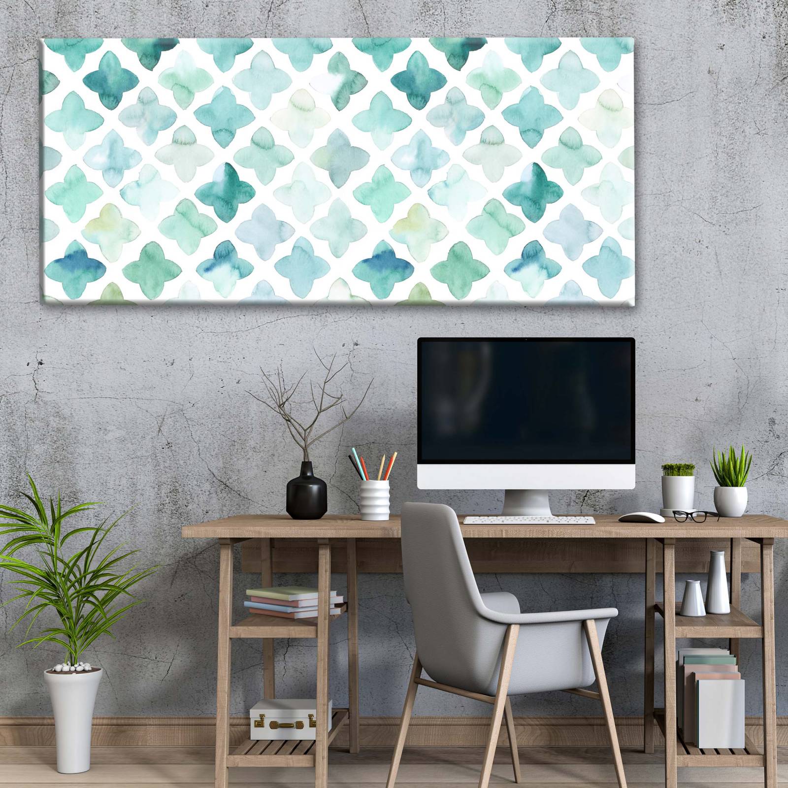 Cuadro Decorativo Canvas Patrón en acuarela verde 150x50