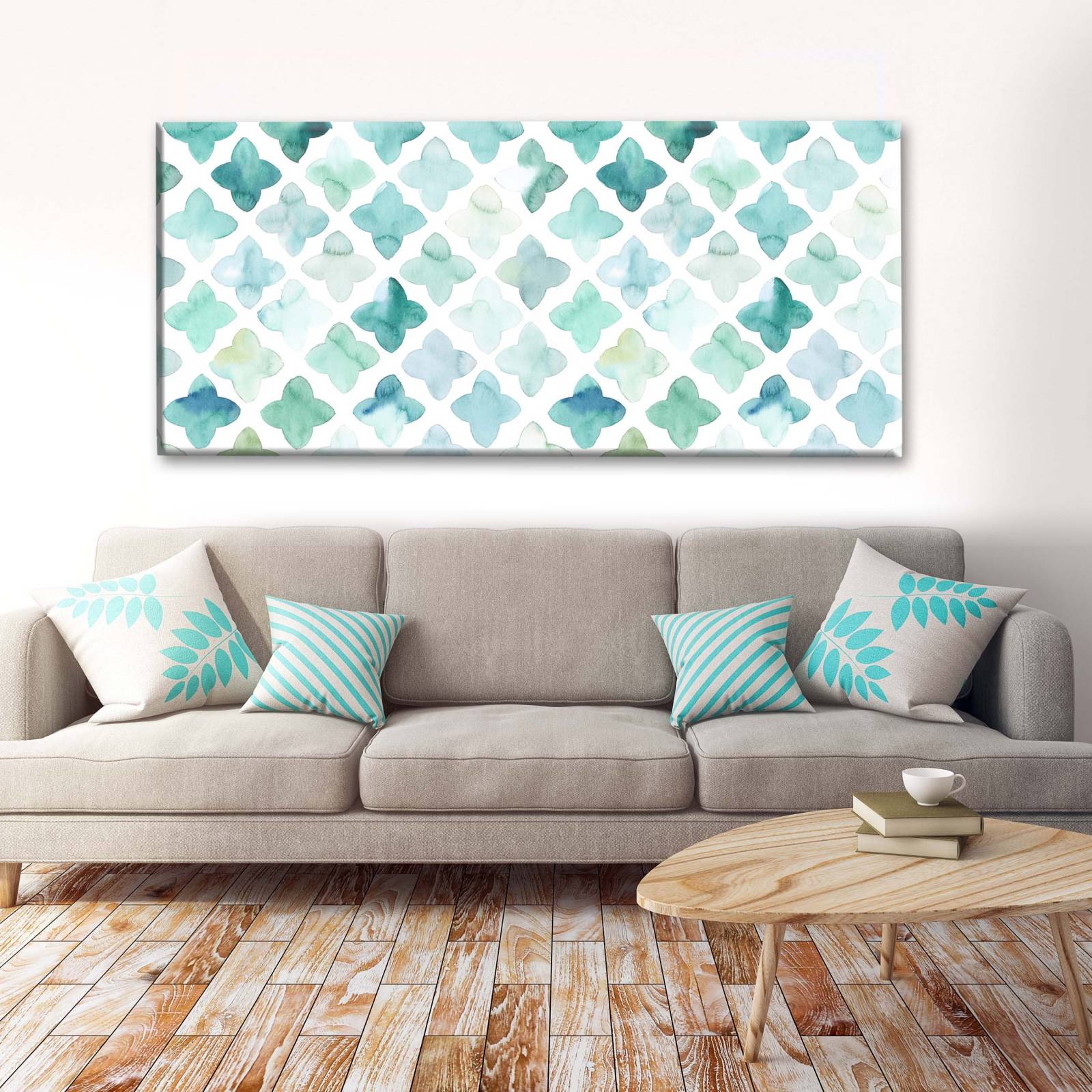 Cuadro Decorativo Canvas Patrón en acuarela verde 150x50