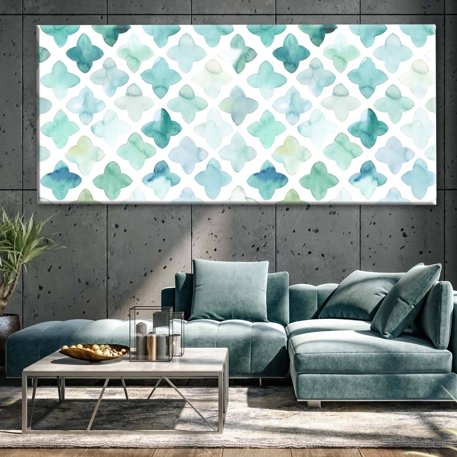 Cuadro Decorativo Canvas Patrón en acuarela verde 150x50