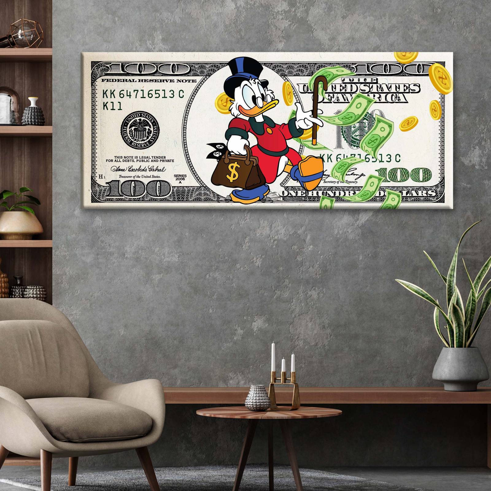 Cuadro Decorativo Canvas Dólar McPato 90x30