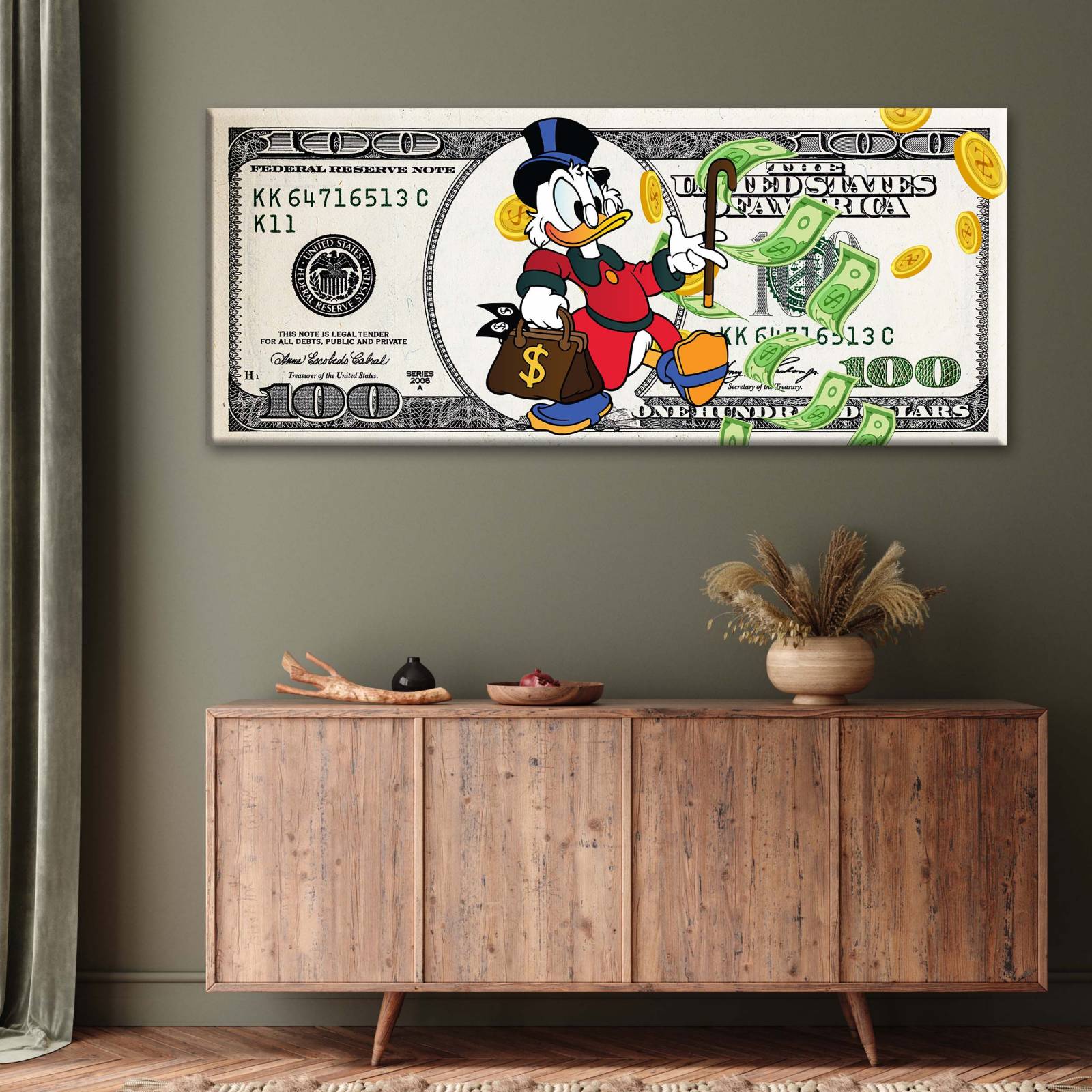 Cuadro Decorativo Canvas Dólar McPato 90x30