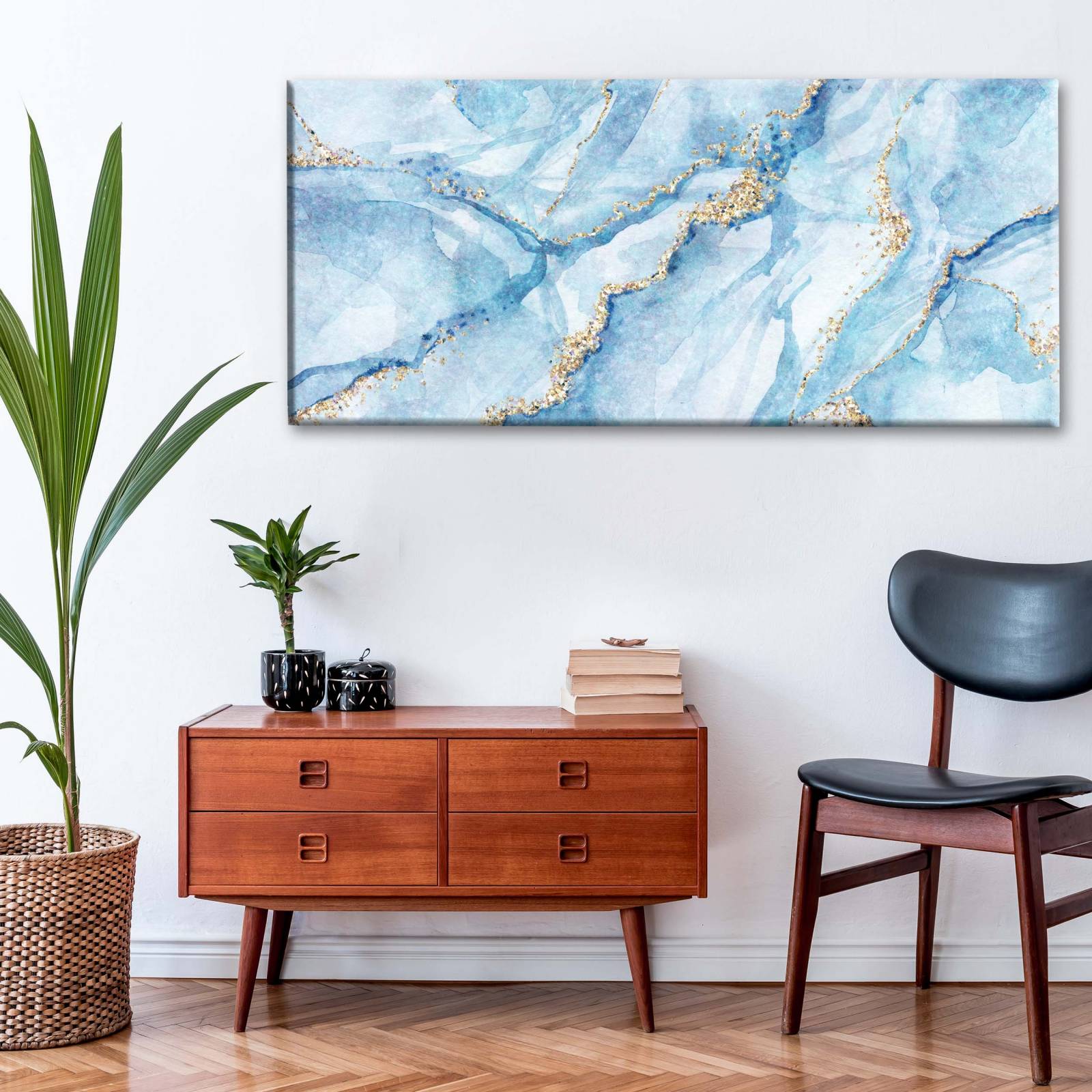 Cuadro Decorativo Canvas Mármol azul y blanco 80x40