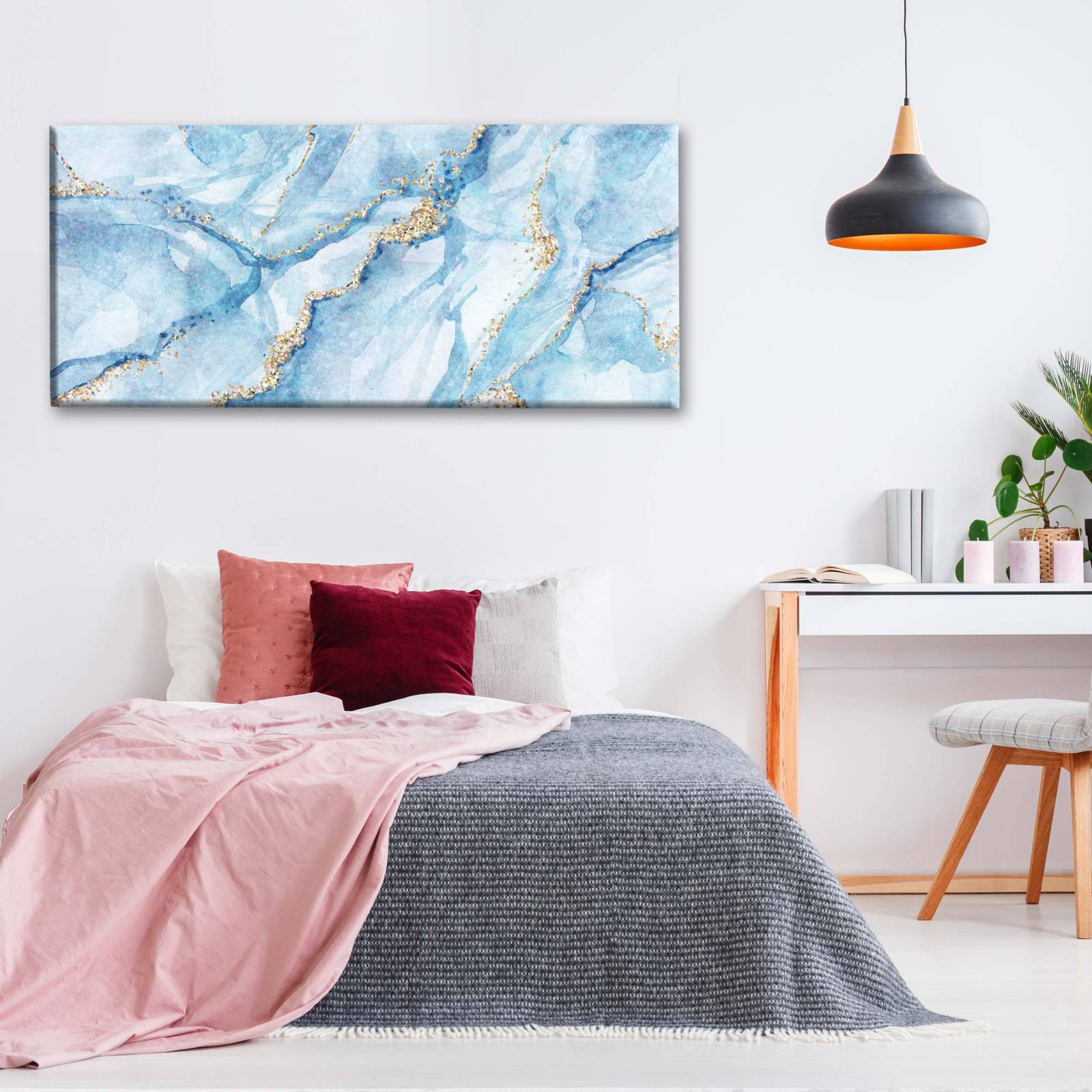 Cuadro Decorativo Canvas Mármol azul y blanco 80x40