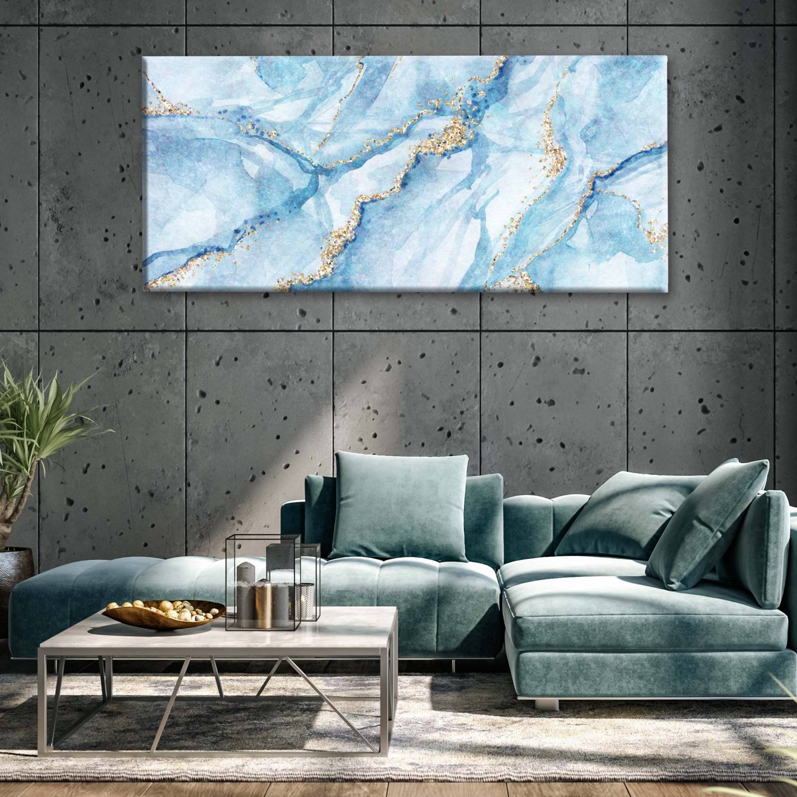 Cuadro Decorativo Canvas Mármol azul y blanco 80x40